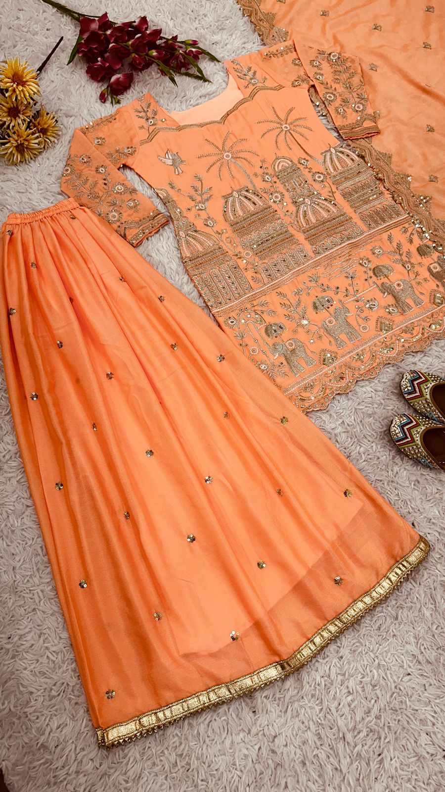 Sahara Chinnon Silk Top, Bottom And Dupatta Set In USA