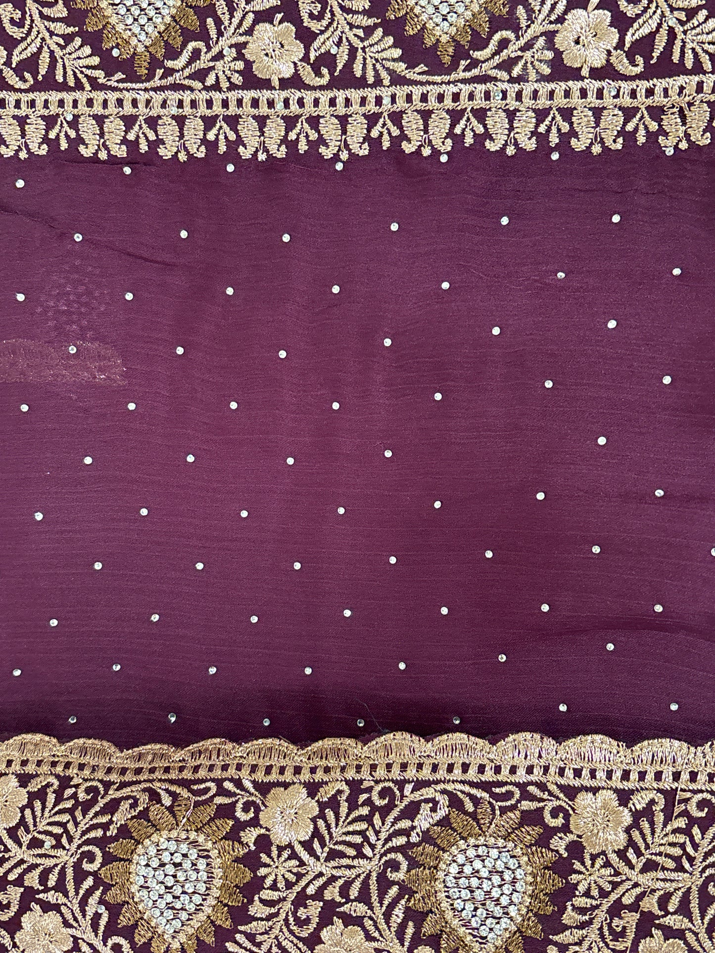 Pretty Dark Purple Color Georgette And Chiffon With Embroidered Work Fancy Saree - PREMIUM QUALITY
