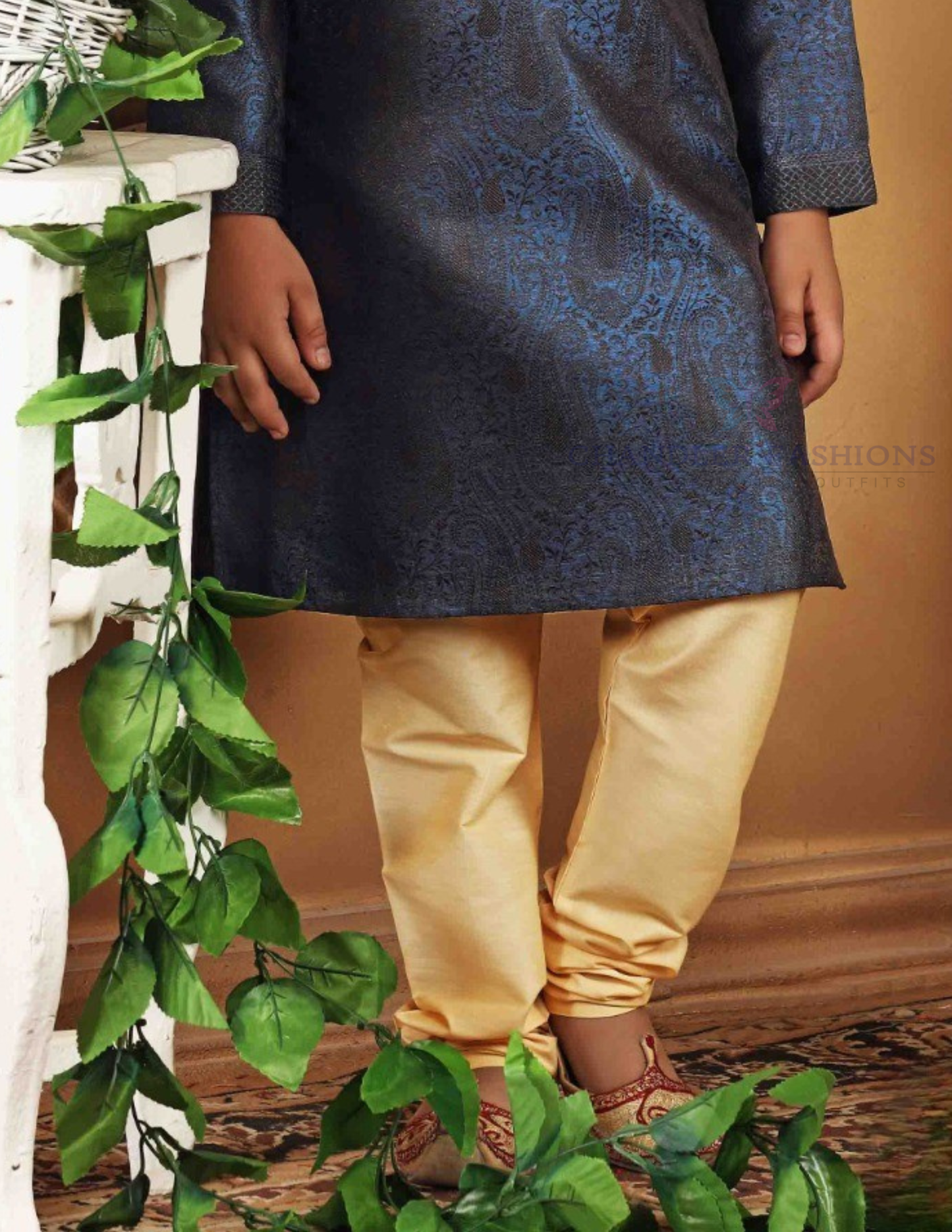 Attractive Dark Blue Color Poly Jacquard Kurta Pajama Set In USA