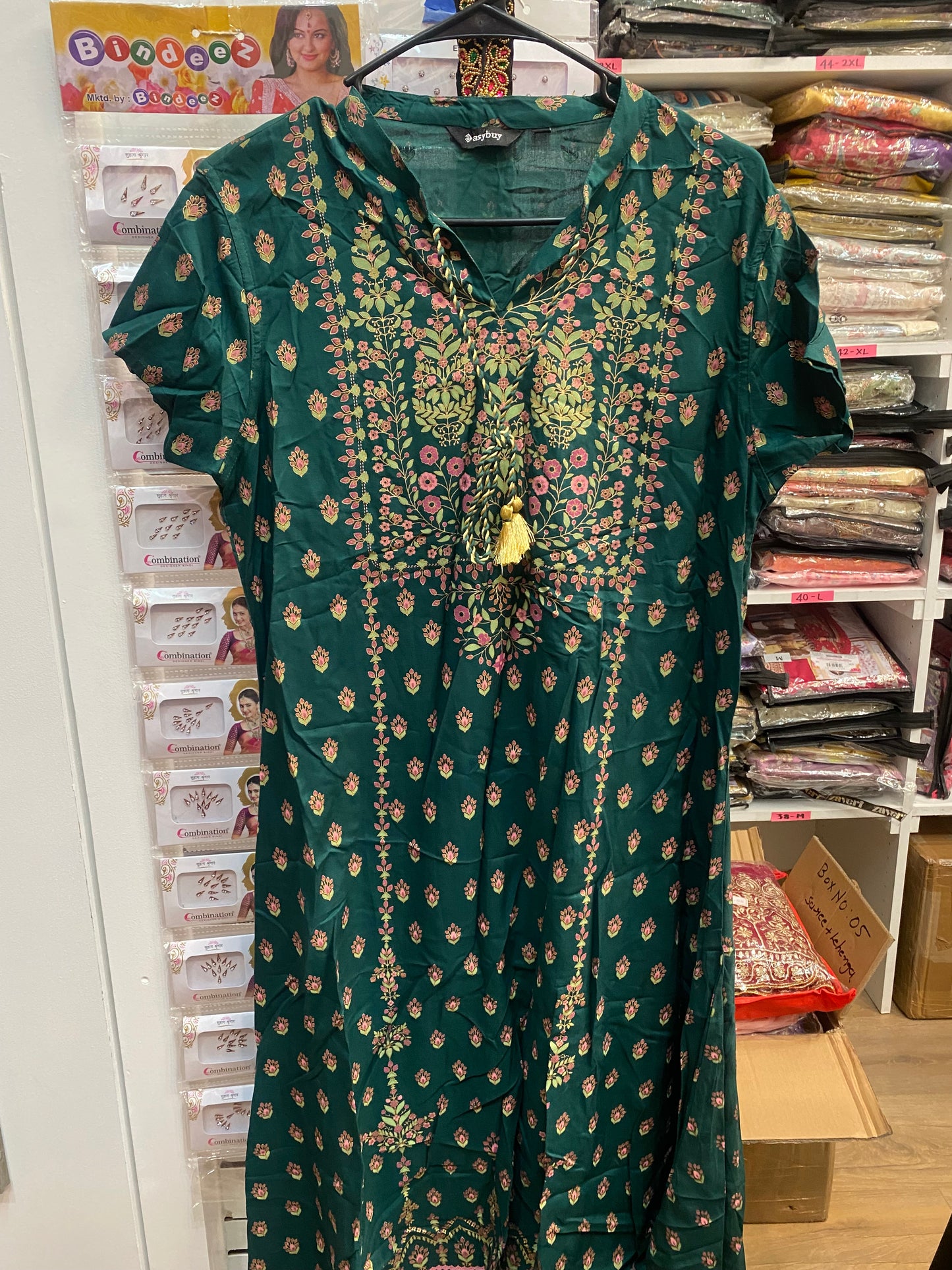 Amazing dark green color work kurti for women