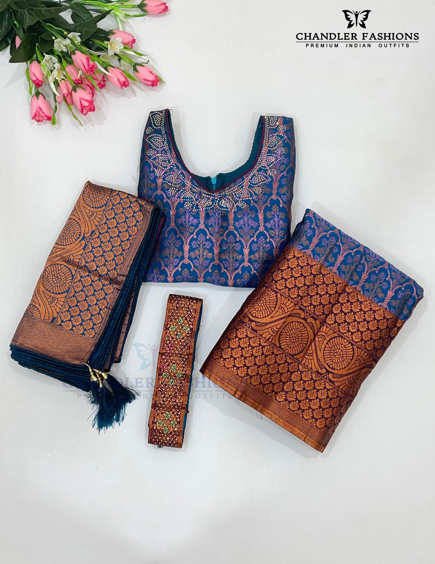 Blue Color Silk Choli Sets With Stone Work Near Me