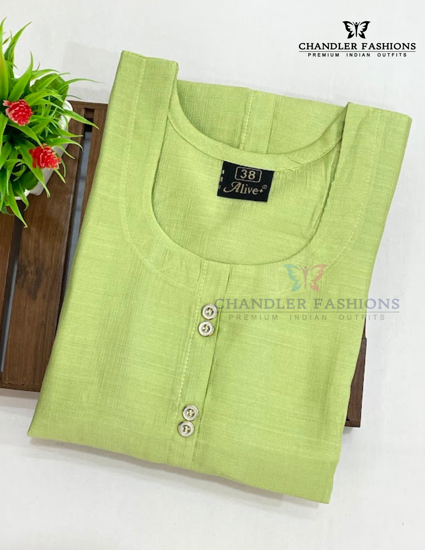 Appealing Green Color Cotton With Self Design Kurti For Girls Near Me