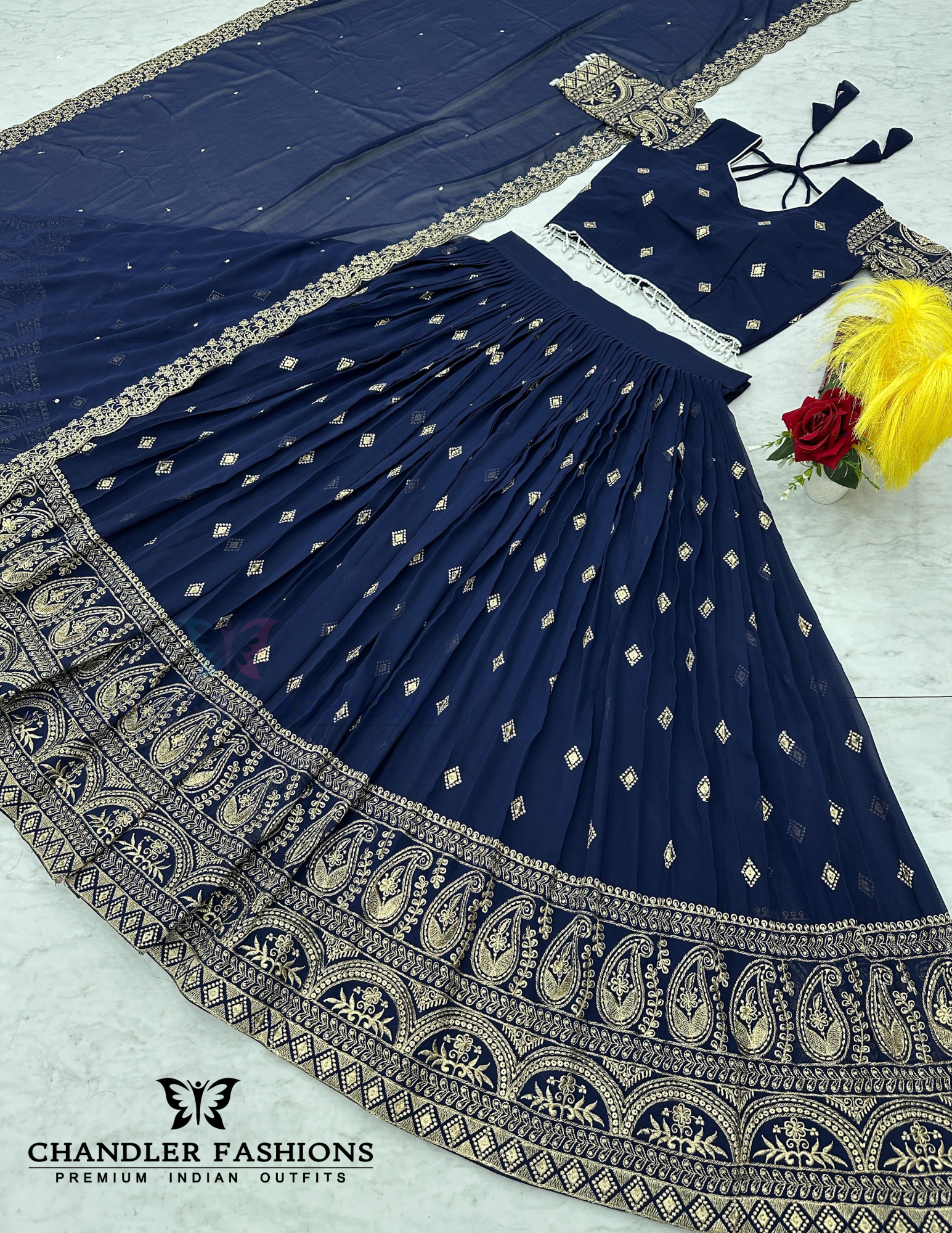 Dark Blue Embroidery Work Lehenga Choli Sets In Tempe