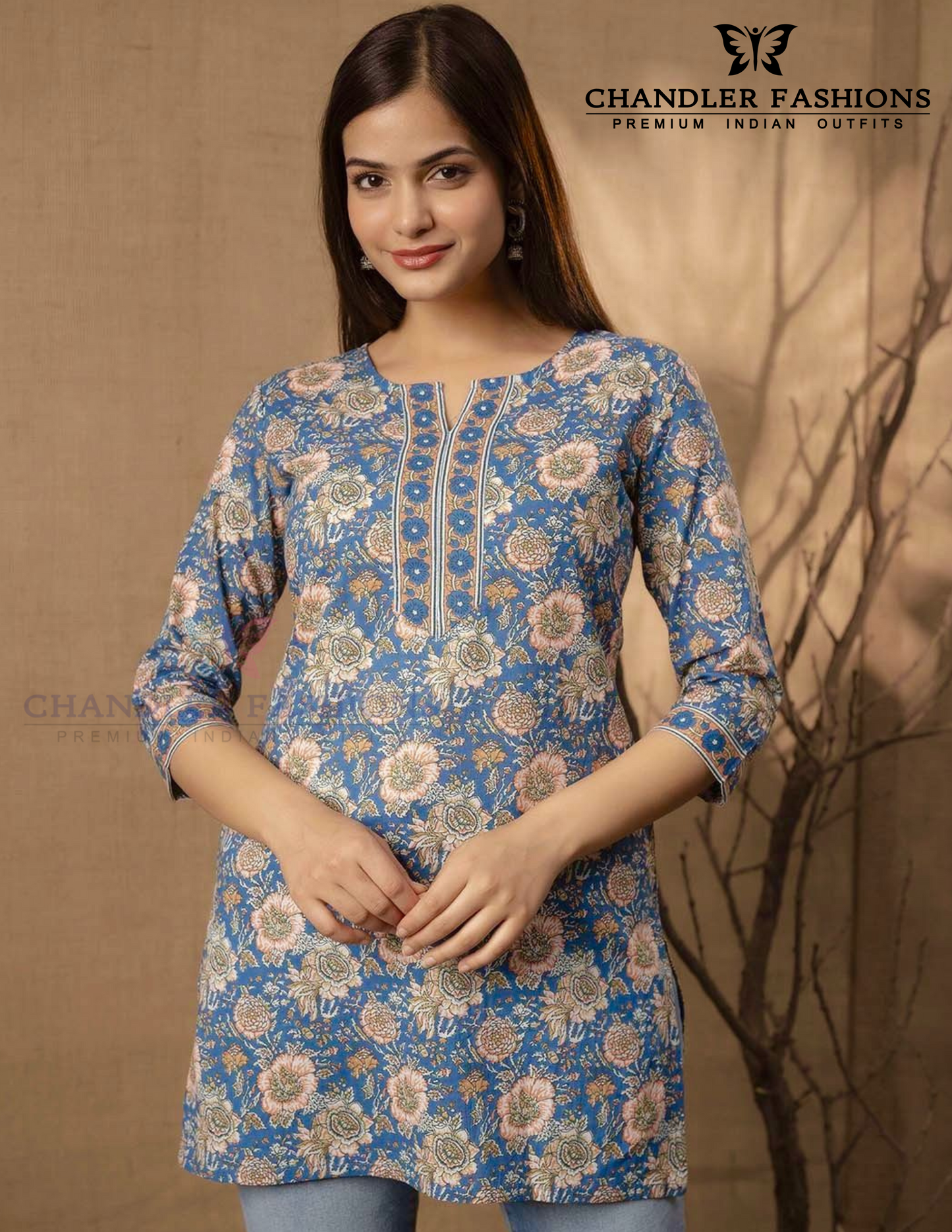 Attractive Light Blue Color Cotton With Printed Work Short Kurti For Women