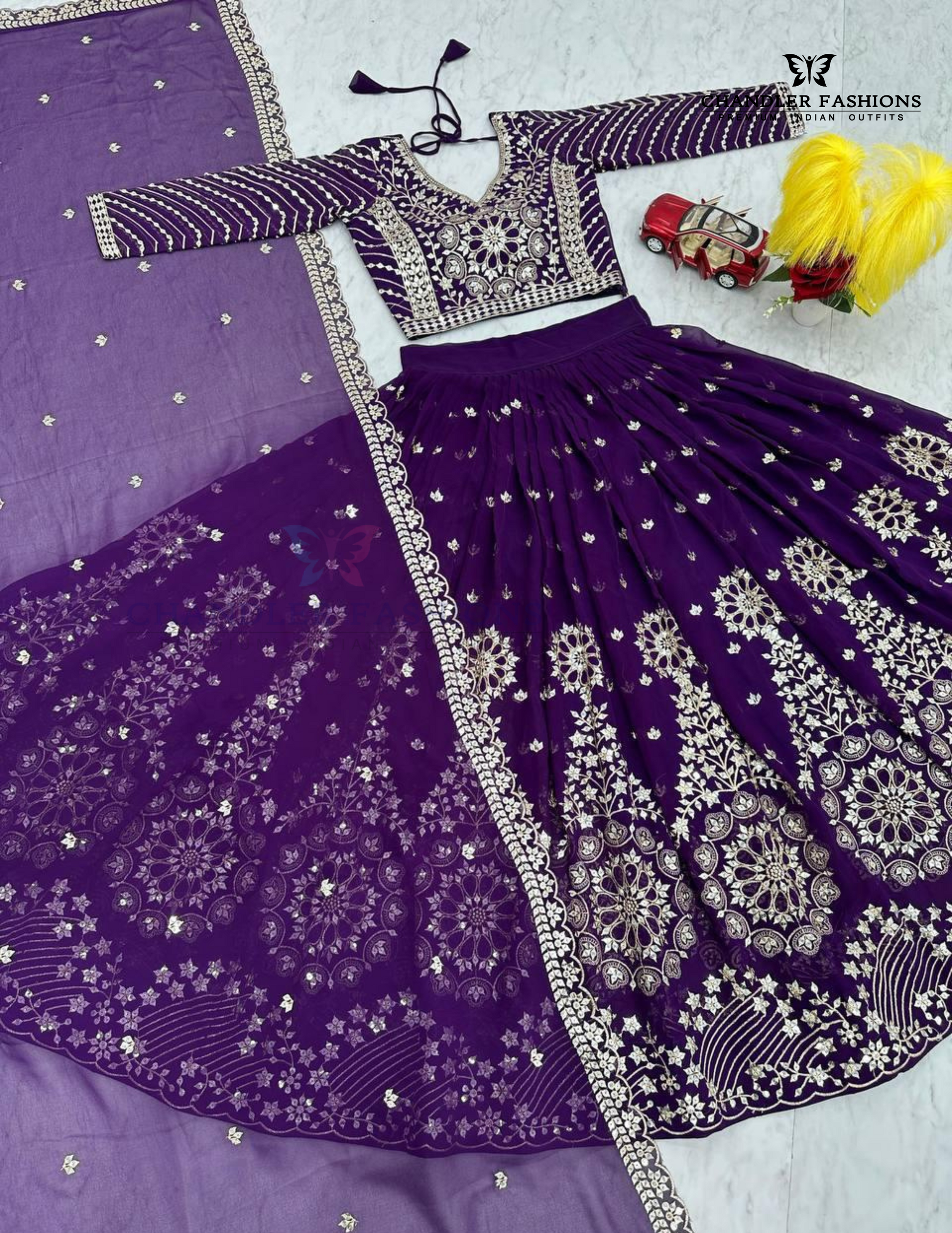 Pleasing Purple Color Georgette Lehenga Choli In Suncity