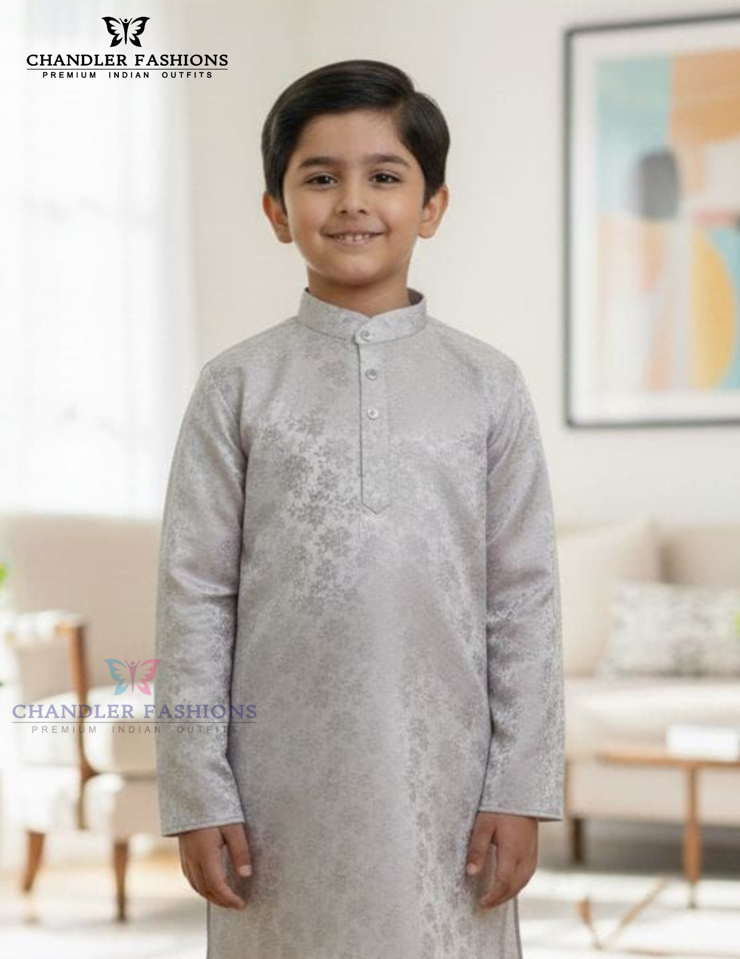 Light Gray Color Jacquard Silk With Pajama Kurta Near Me