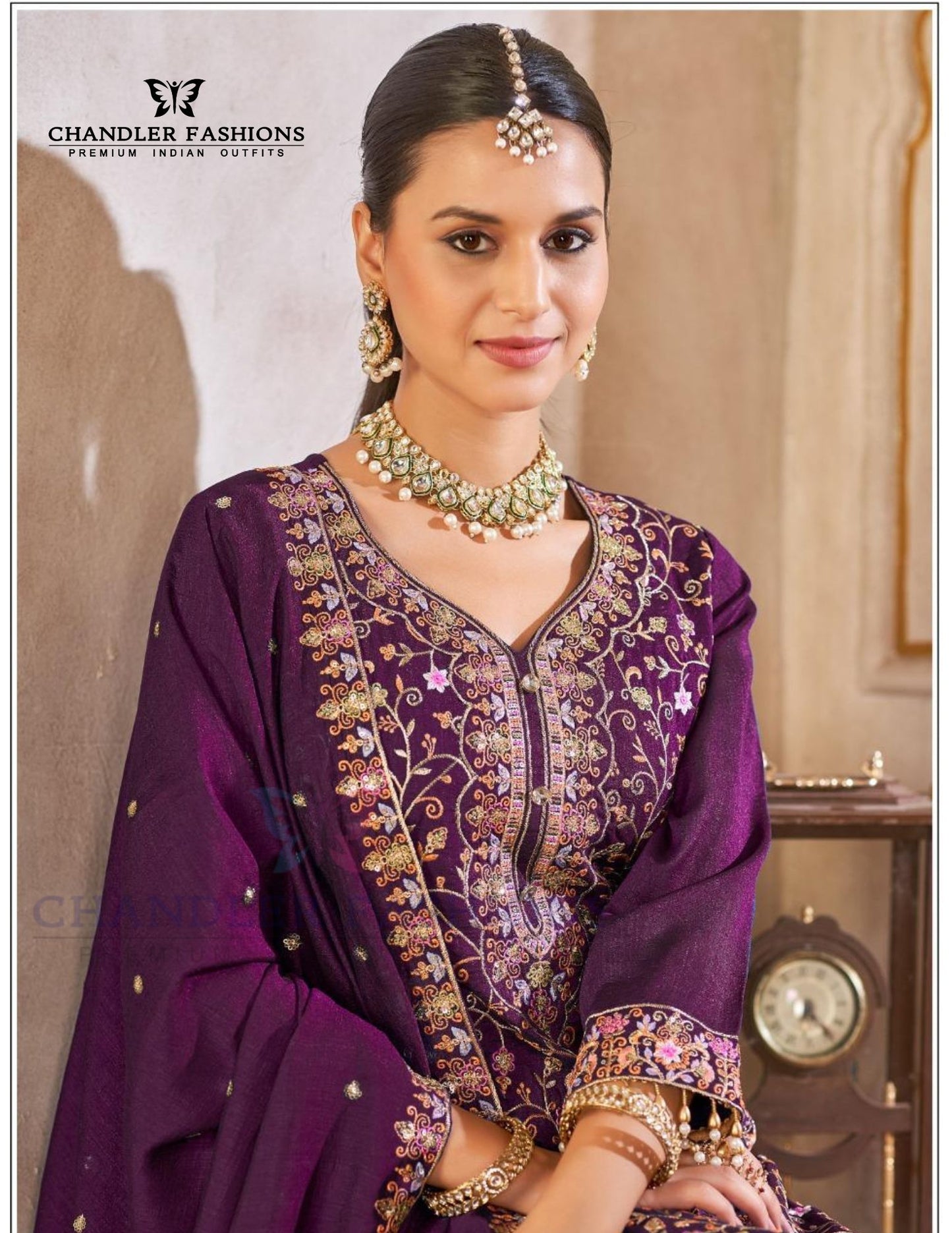 Purple Color Vichitra Silk With Heavy Embroidery Work Salwar Suits Near Me