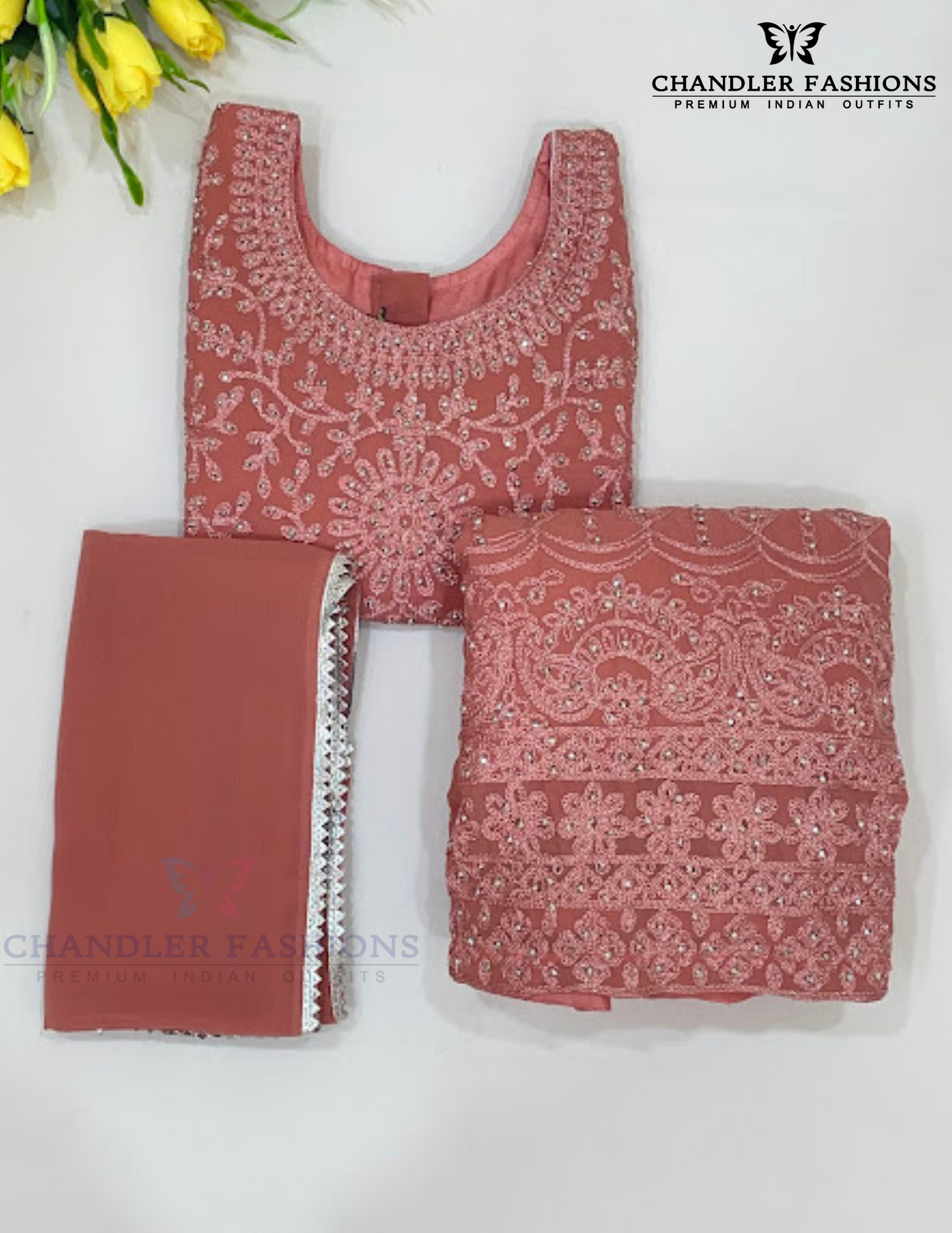 Pastel Pink Colored Georgette Choli Sets With Stone Work In USA
