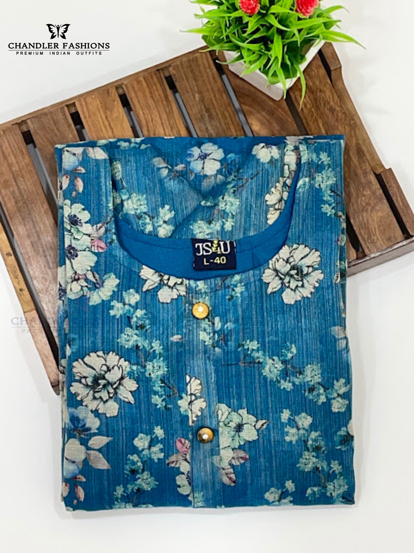 Charming Blue Color Tissue Silk With Floral Design Work Kurti In USA