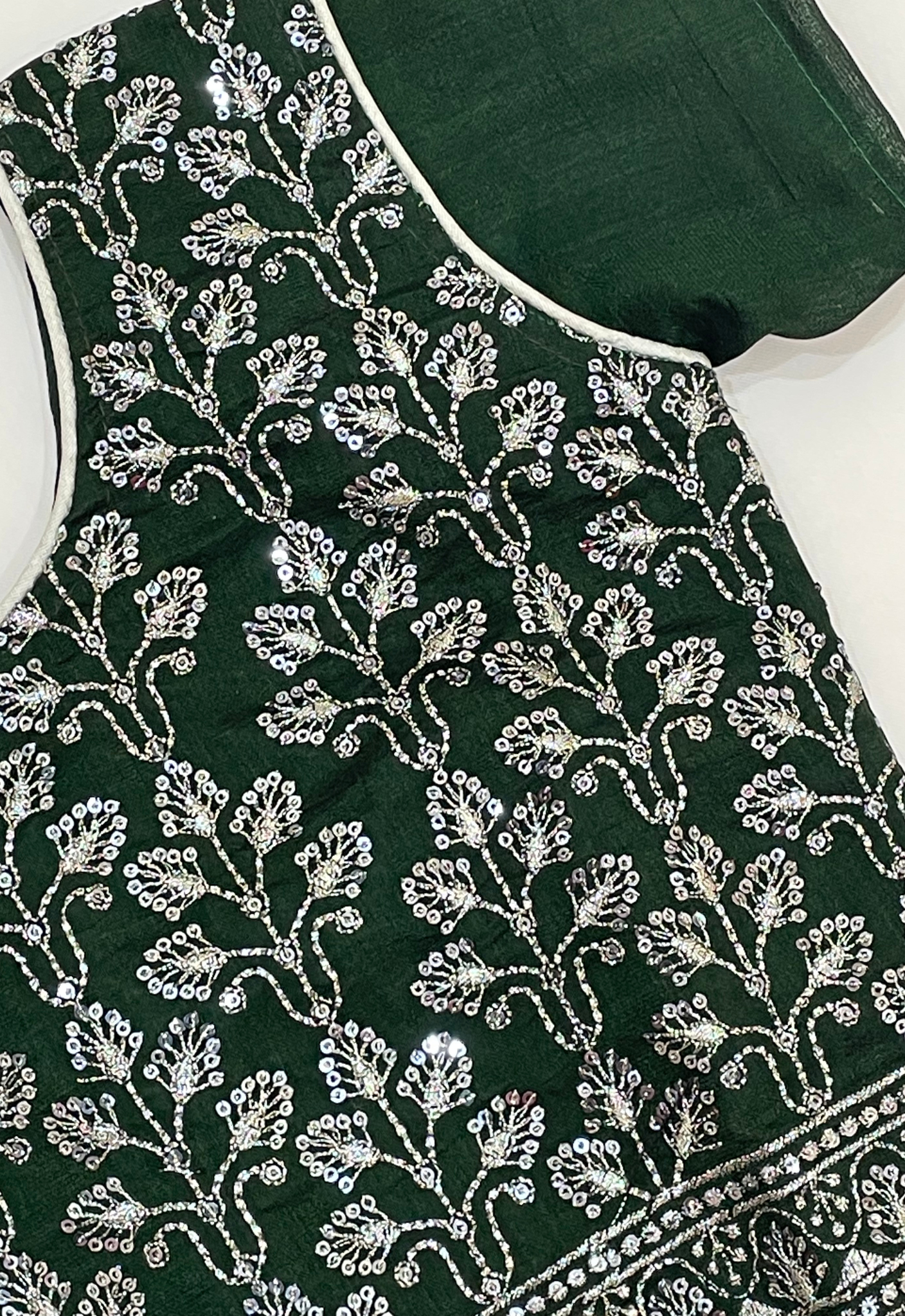Attractive Dark Green Colored Silk Choli Sets With Stone Work In Chandler