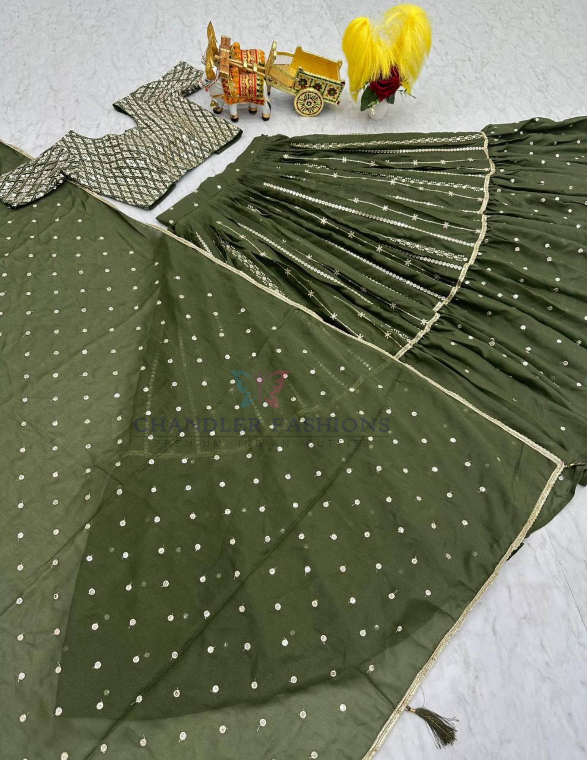 Appealing Green Color Georgette Lehenga Choli With Embroidery And Sequins Work In Gilbert