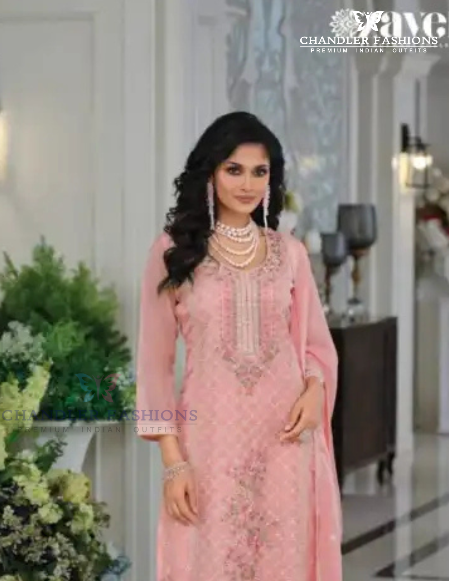 Light Pink Color Chinon With Embroidery Work Salwar Suits Near Me