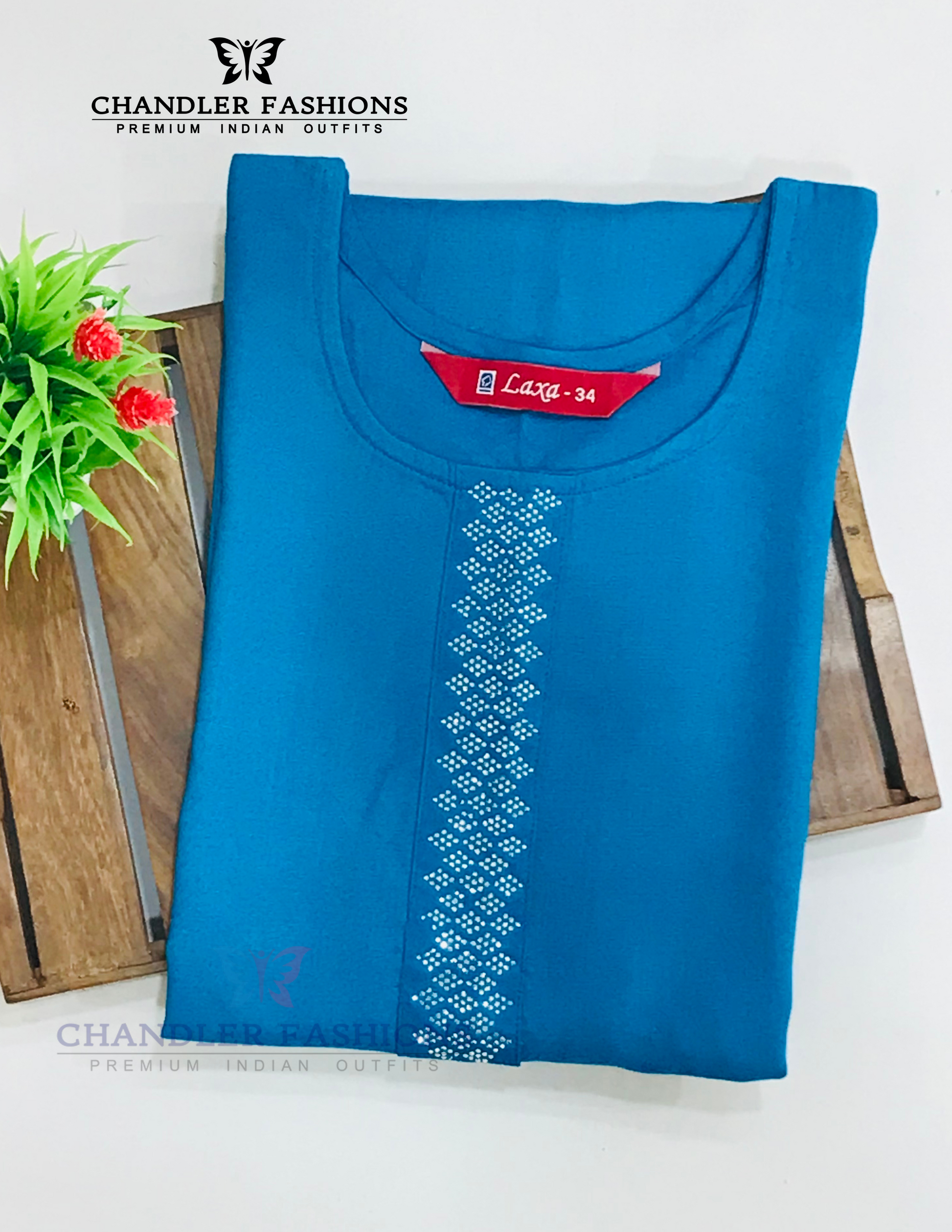 Elegant Sky Blue Color Rayon Kurti With Stone Work Near Me
