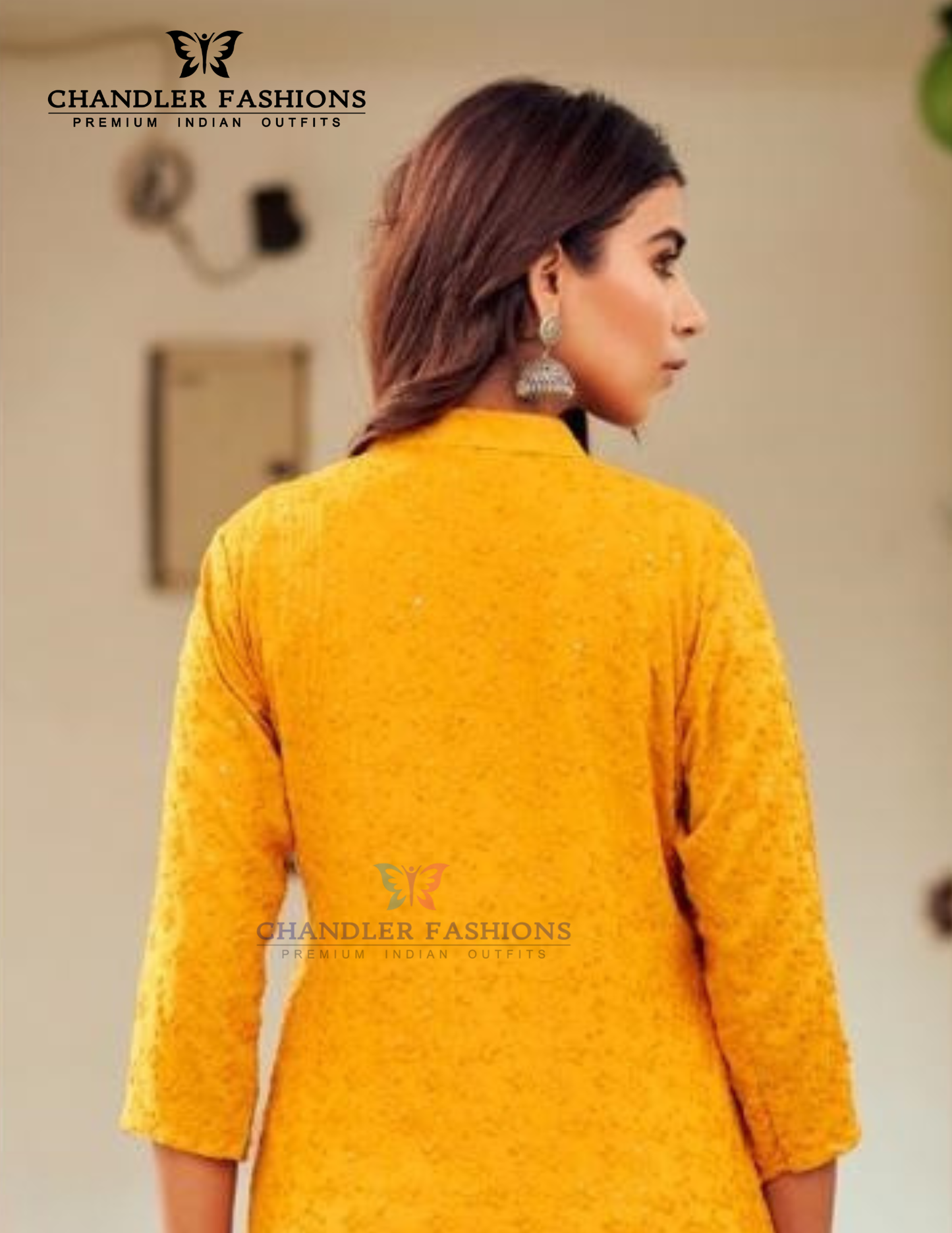 Yellow Color Rayon With Chikankari And Sequins Work Kurti In USA