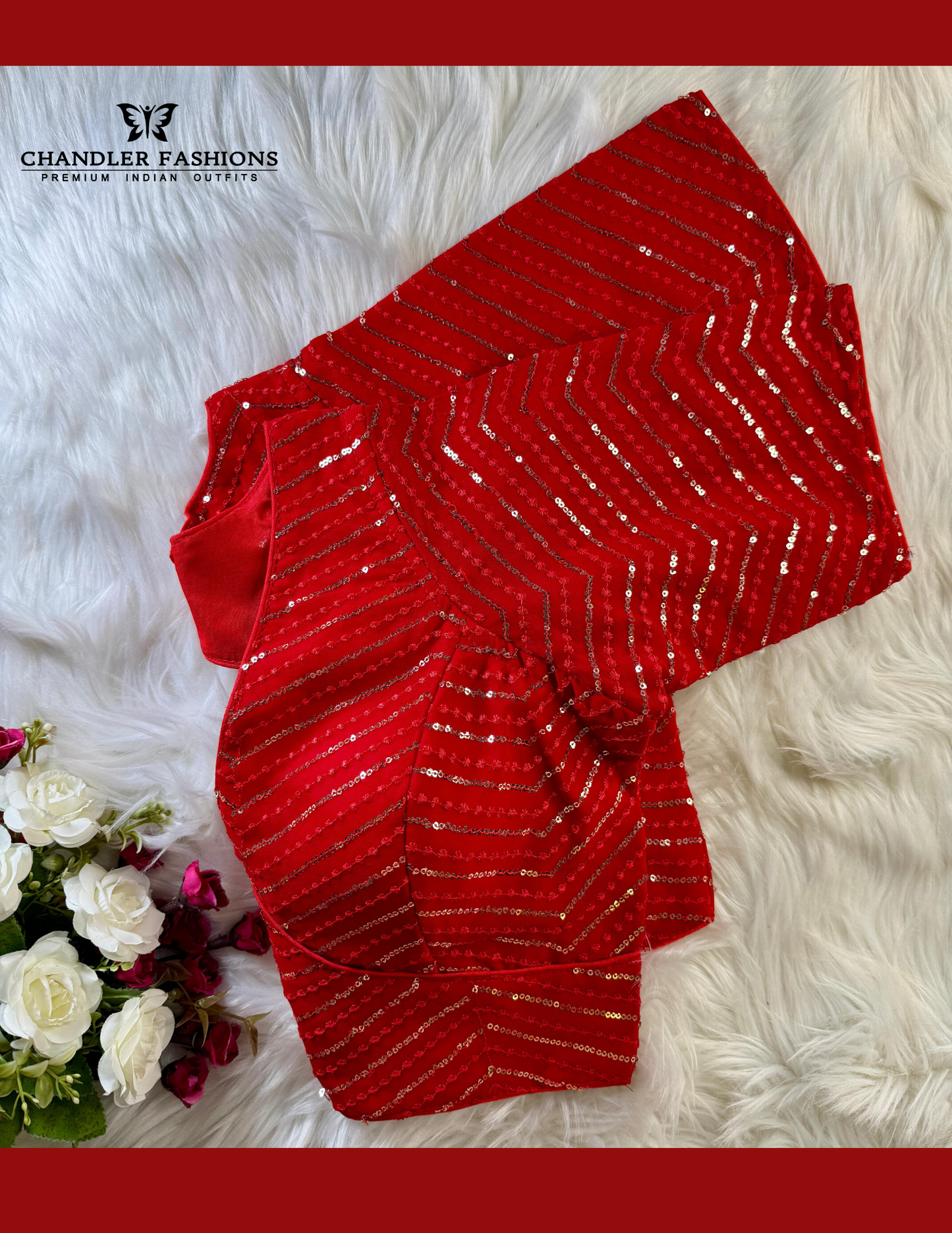 Red Color Sequins And Embroidery Work blouse For Women In USA