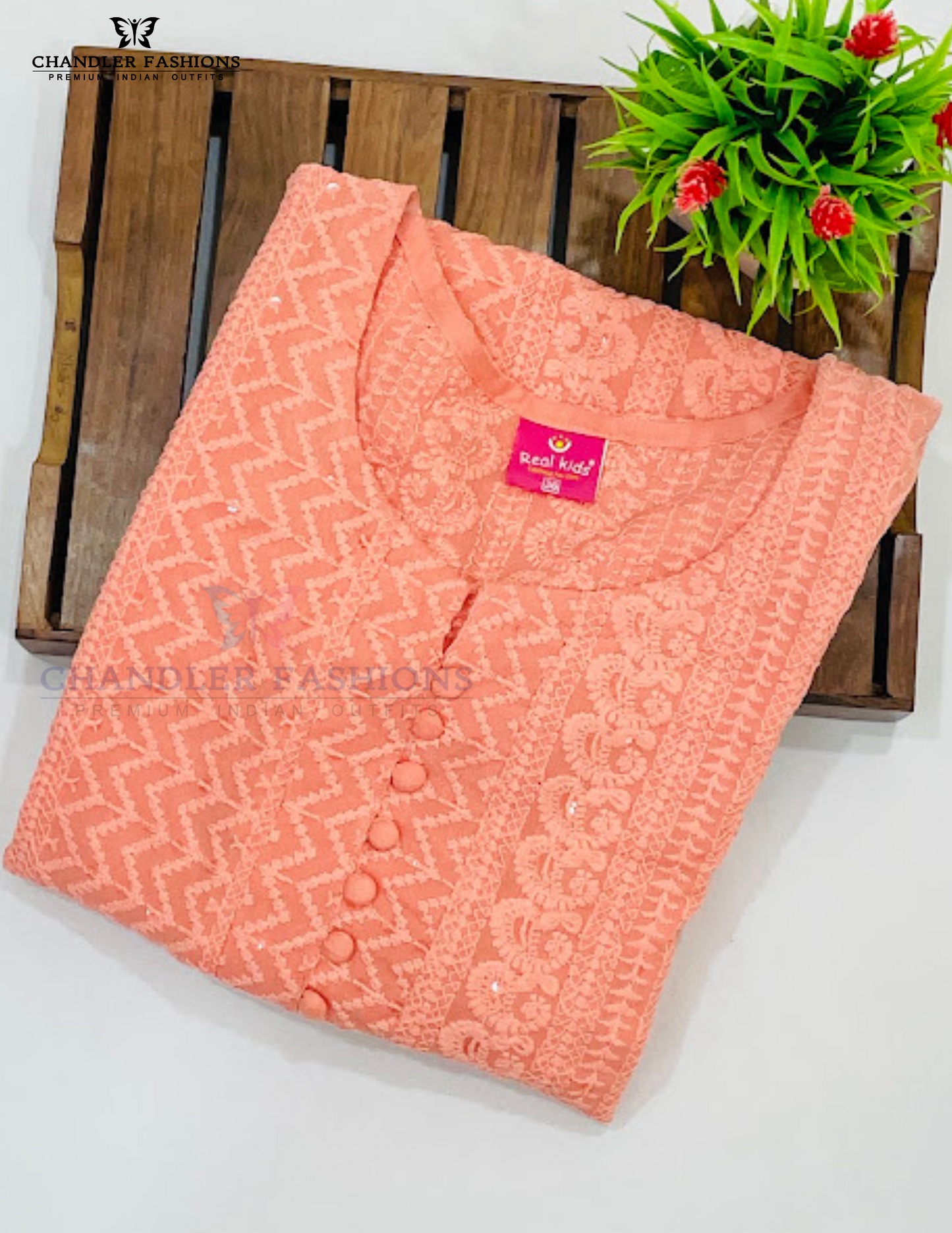 Peach Color Soft Cotton With Chikankari Work Kurti In Suncity