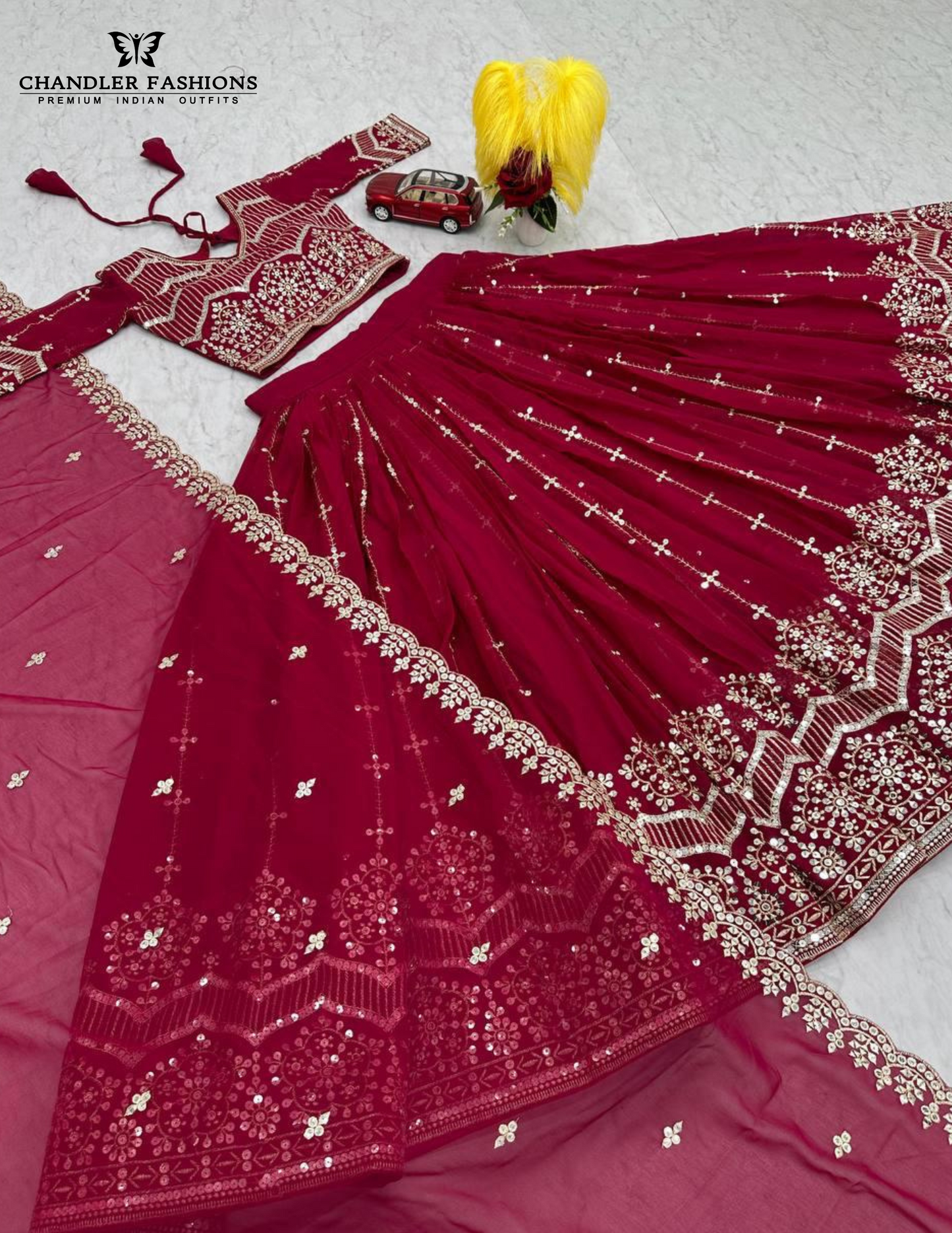 Red Color Georgette Lehenga Choli In Mesa