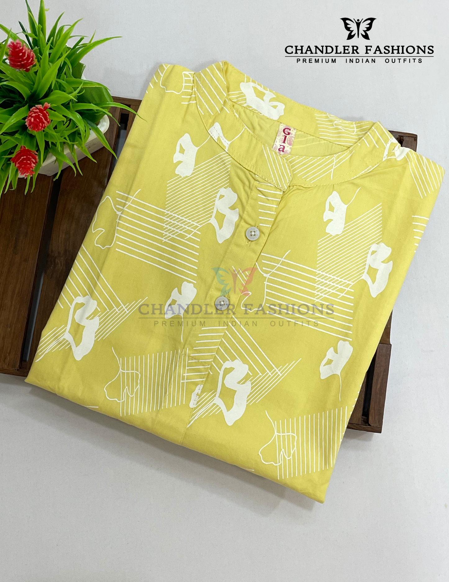 Yellow Color Cotton With Printed Work Kurti In USA