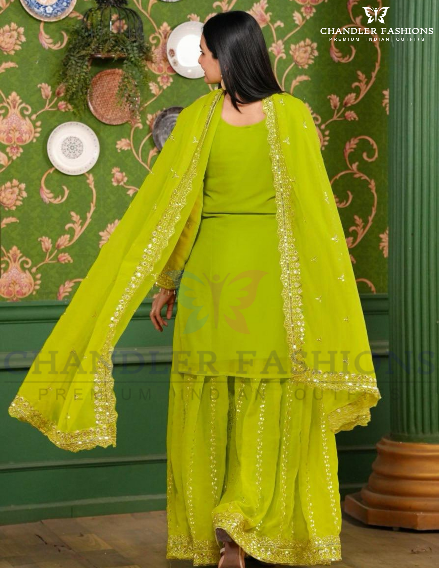 Embroidery And Sequins Work With Palazoo Suits in Tempe