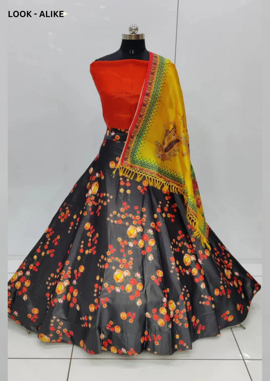 Charming Black Color Printed Work Garba Lehenga Choli For Women