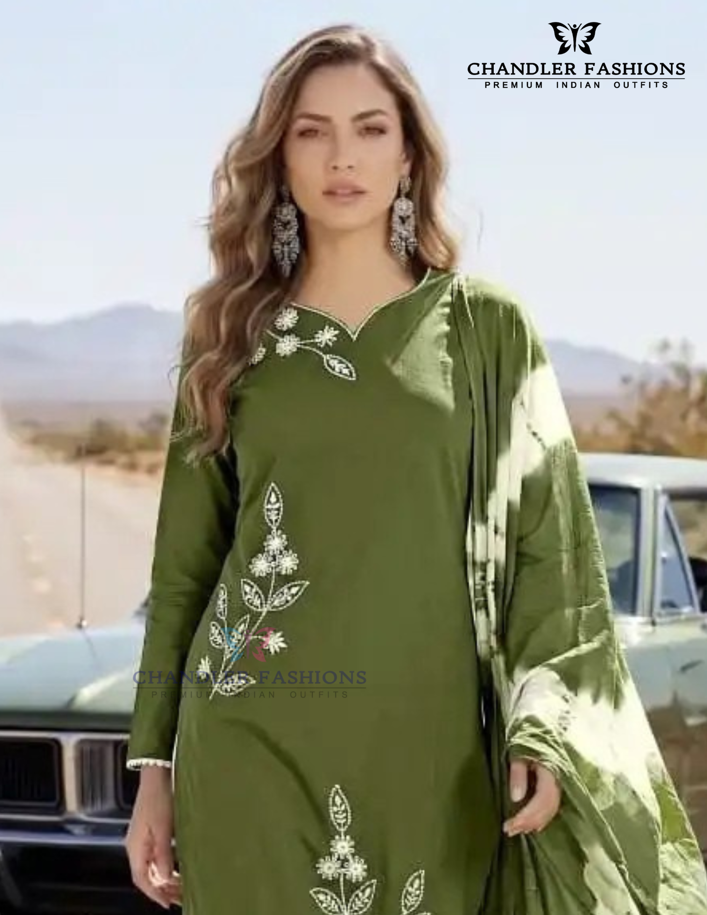 Olive Green Color Cotton With Embroidery Work Salwar Suits Near Me