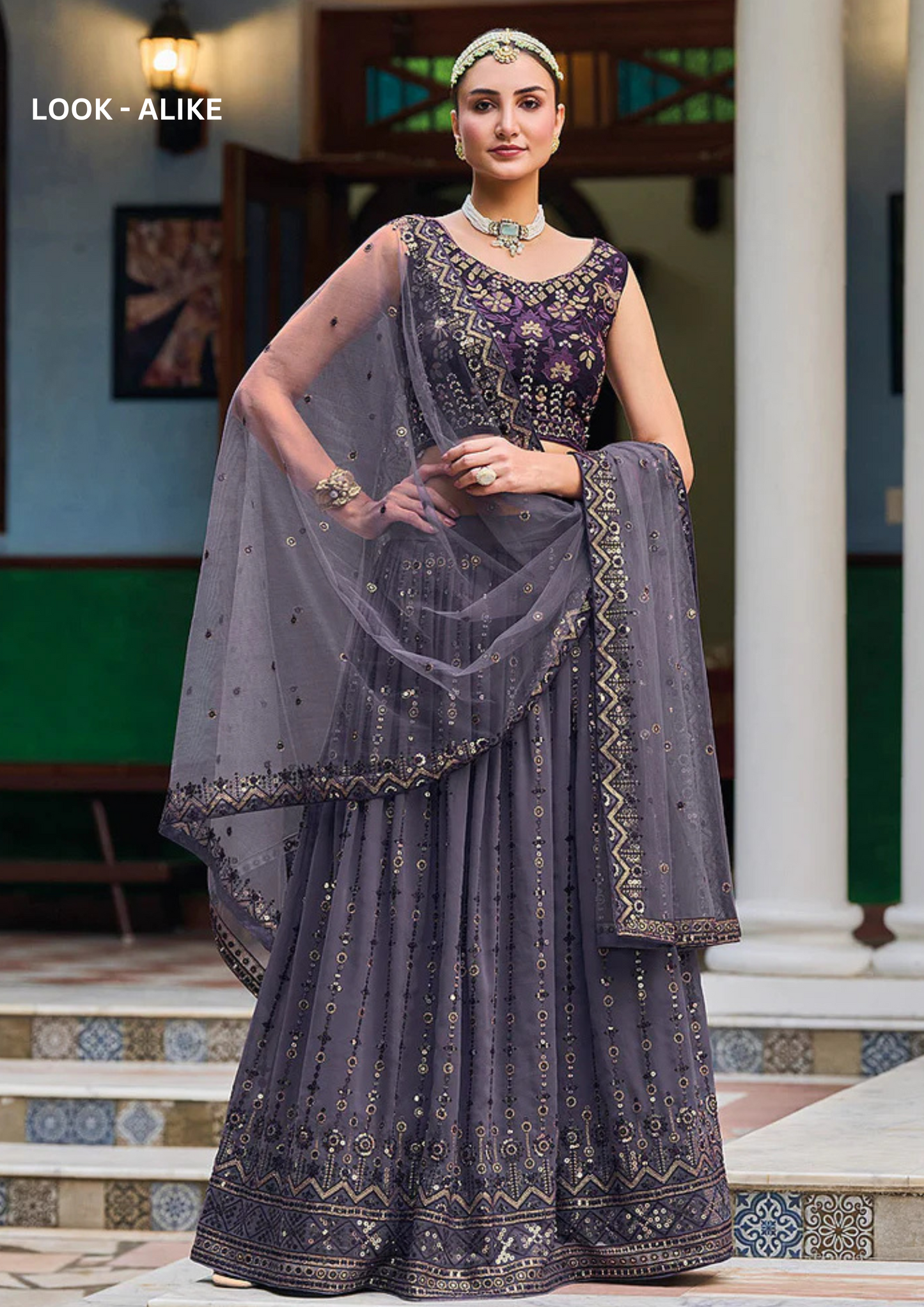 Attractive Purple Colored Georgette Lehenga Choli Near Me