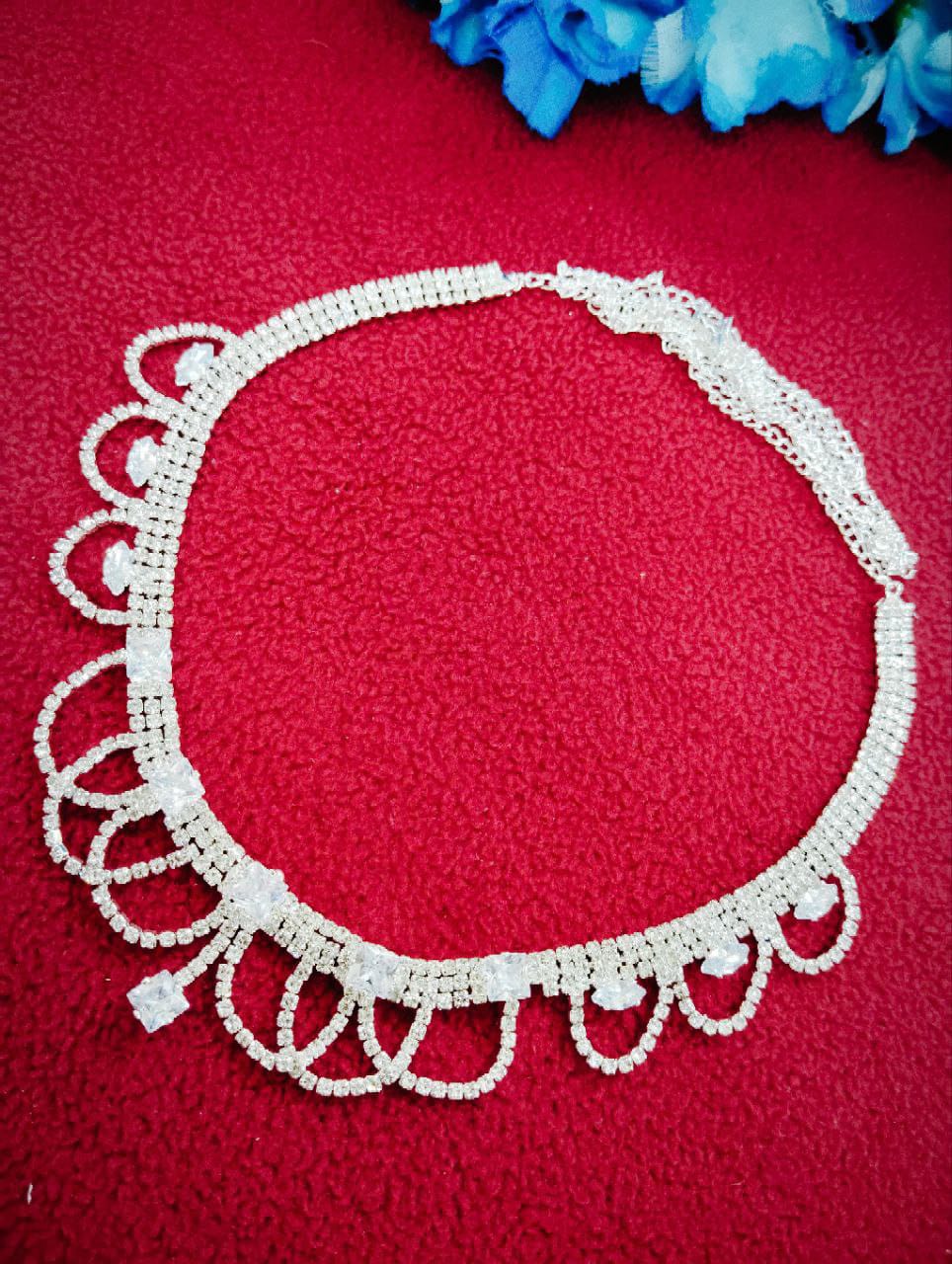 Designer Silver Color American Diamond Stoned Hip Chain Near Me