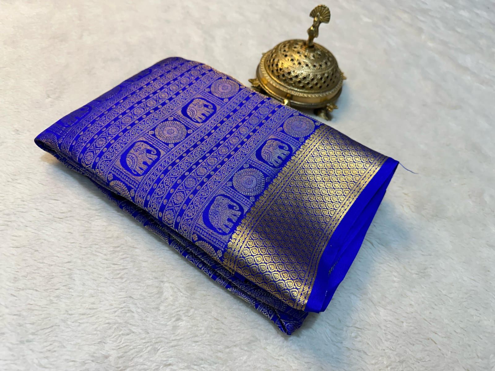 Ink Blue Colored Silk Brocode Fabric With Zari Work For Women Near Me