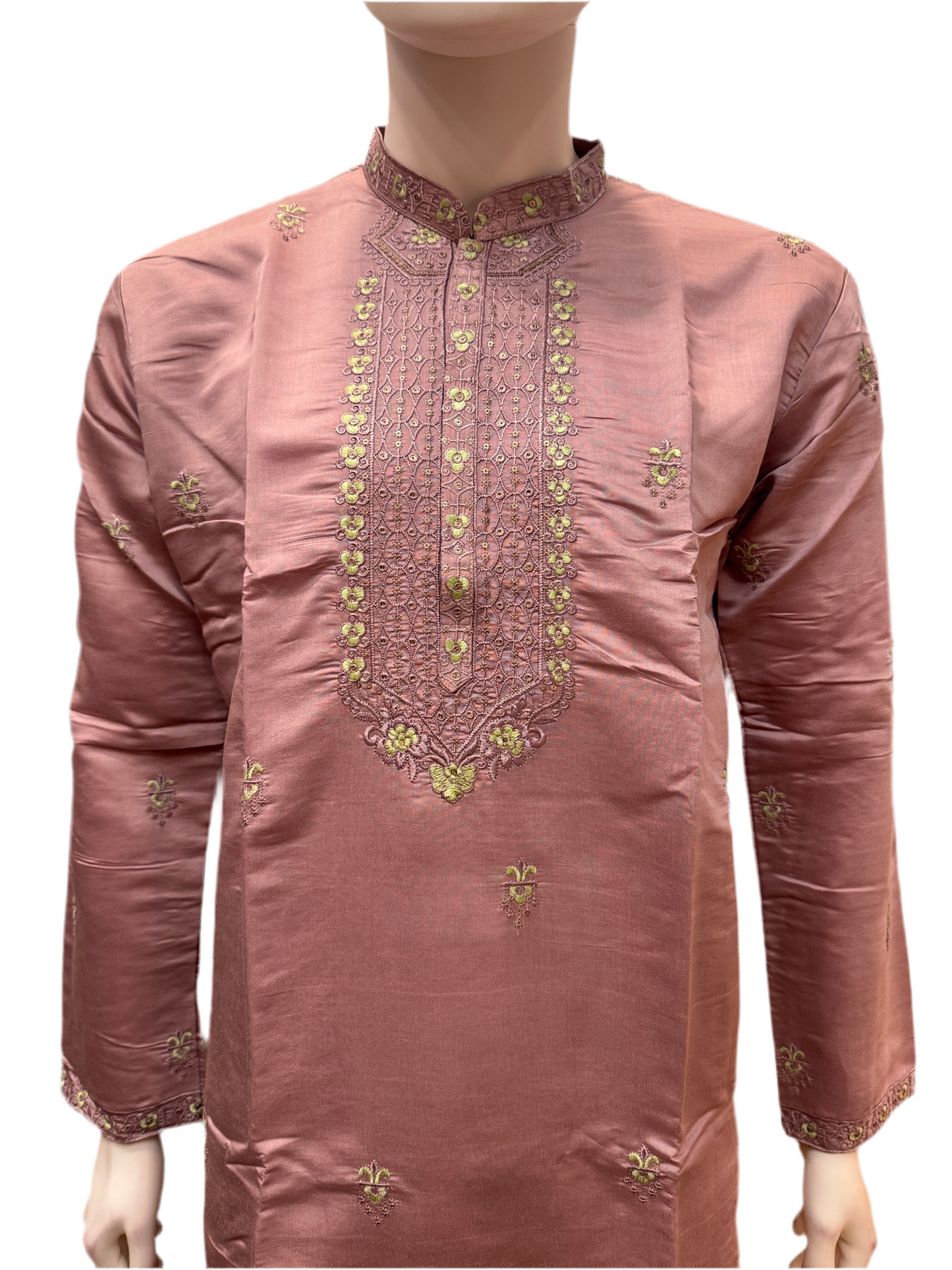 Pretty Light Purple Color With Cotton Embroidery Work Kurta Suits For Men
