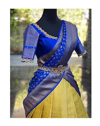 Yellow Color Kanjeevaram Silk Half Saree Designer Lehenga Choli Near Me