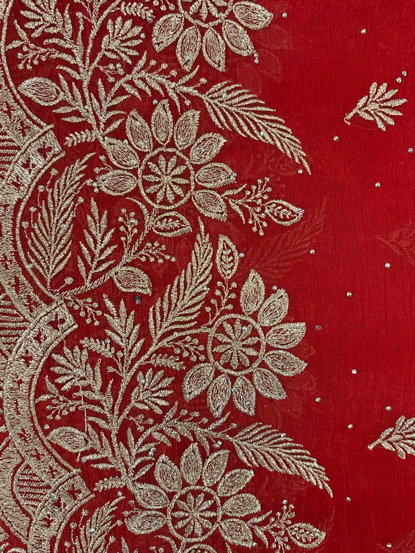 Wonderful Red Color Crush Georgette Embroidered Work Fancy Saree - PREMIUM QUALITY