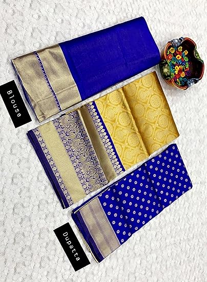 Yellow Color Kanjeevaram Silk Half Saree Designer Lehenga Choli With Pattu Dupatta Near Me