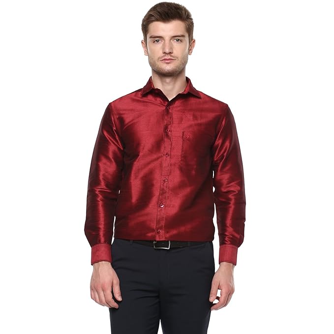Charming Maroon Colored Shining Silk Shirt For Men Near Me