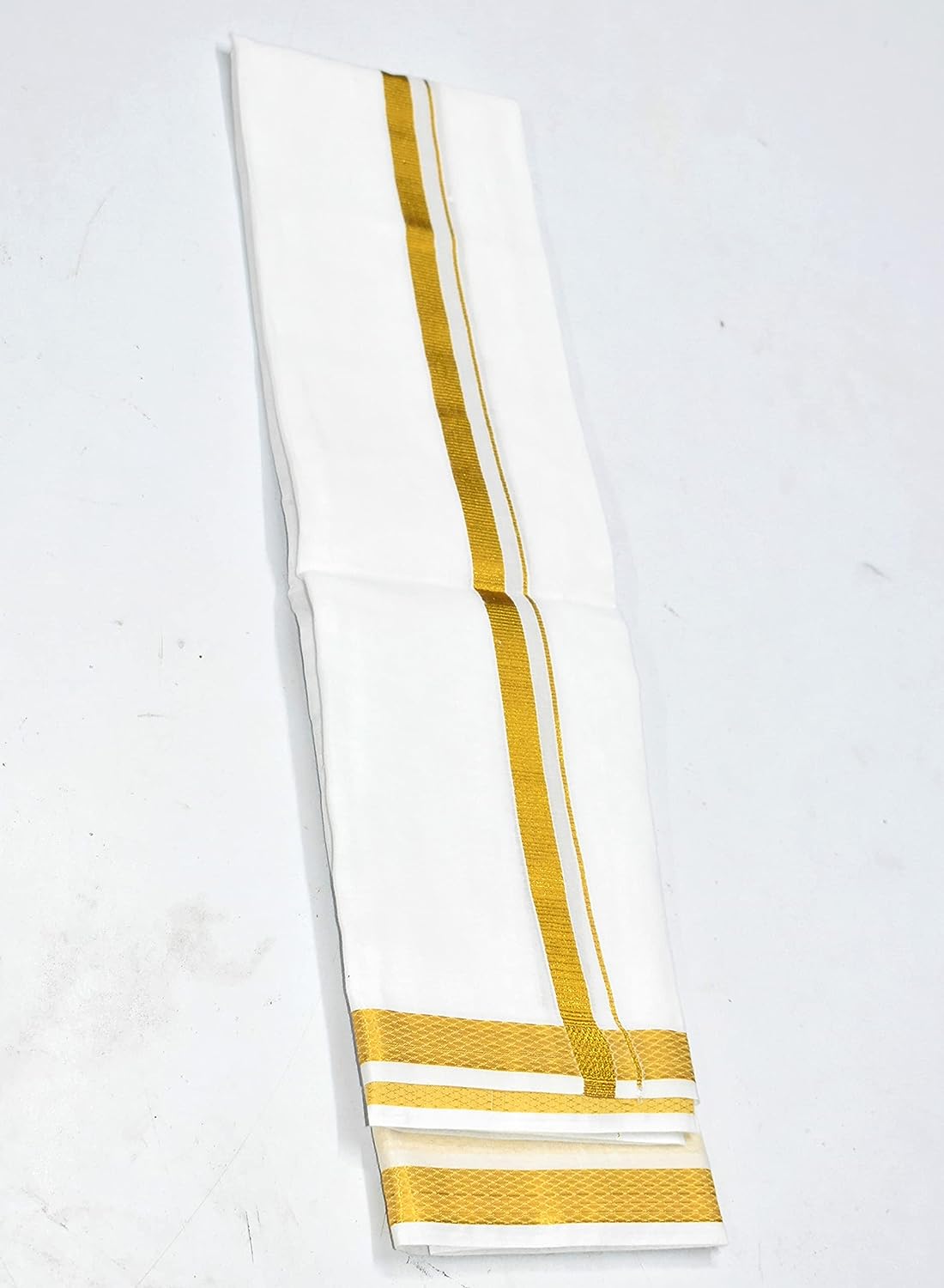 Men's White Premium Pure Cotton Golden Zari Border Dhoti Set