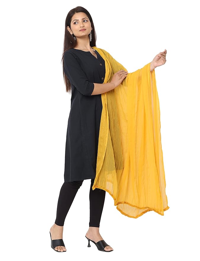 Attractive Light Mustard Yellow Colored Chiffon Dupatta For Women