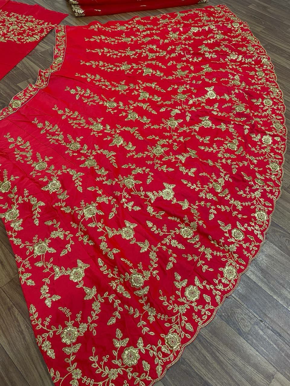 Attractive Red Color Designer Embroidered Satin Silk Lehenga Choli For Women Near Me