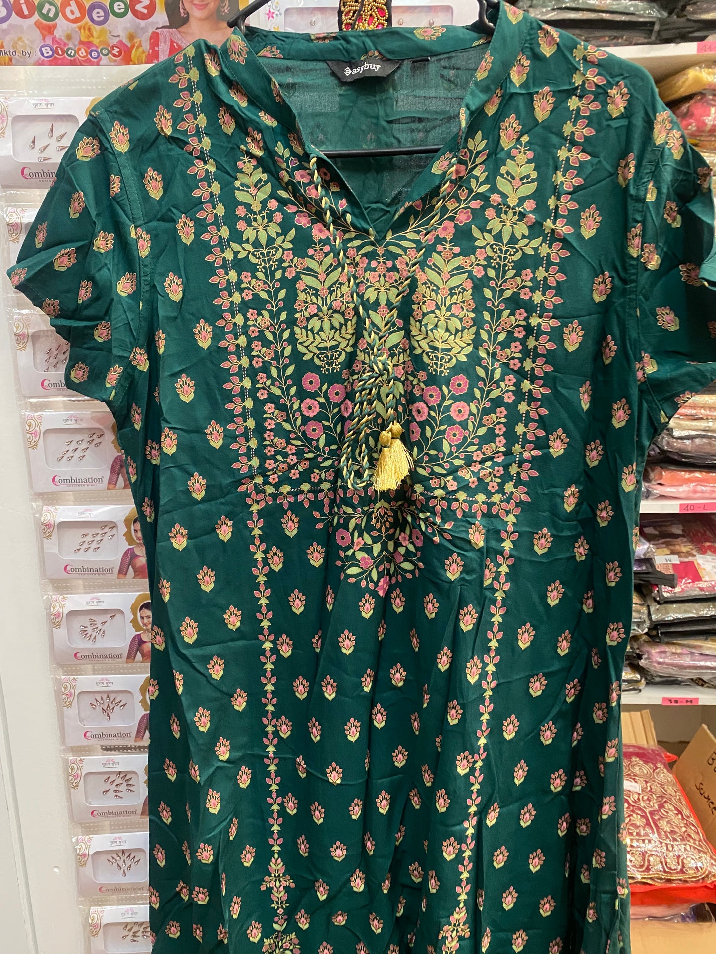 Amazing dark green color work kurti for women