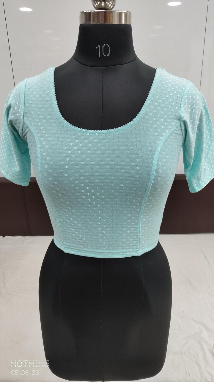 Enchanting Sky Blue Color Cotton Dobby Stretchable Ready To Wear Blouse For Women