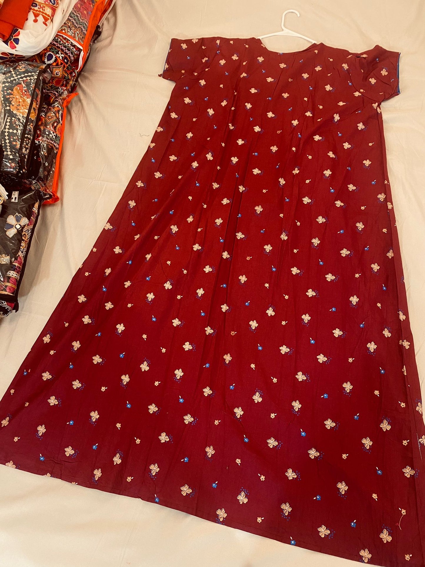 Comfy Red With Blue and Yellow Flower Nighty In USA