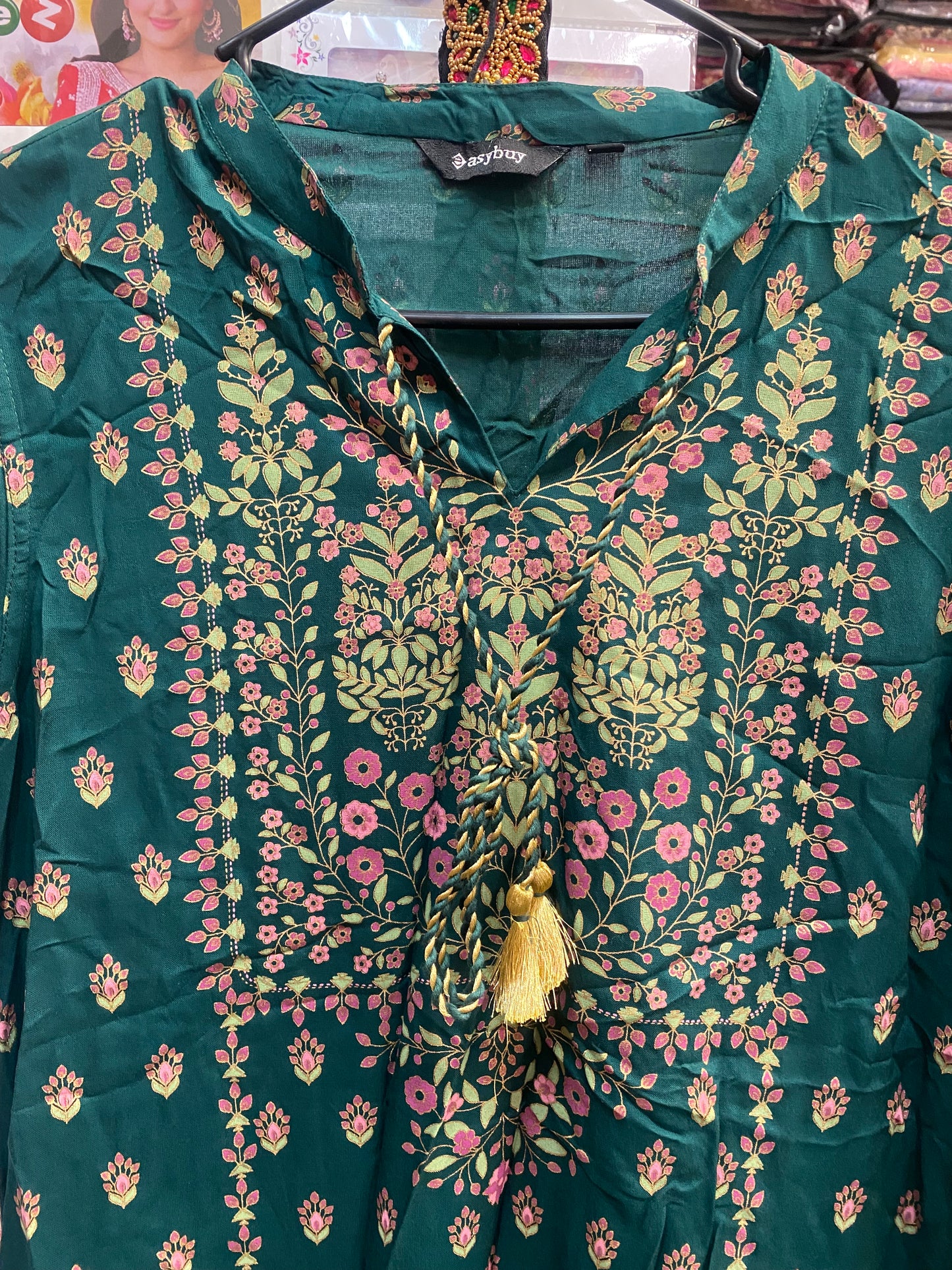 Amazing dark green color work kurti for women