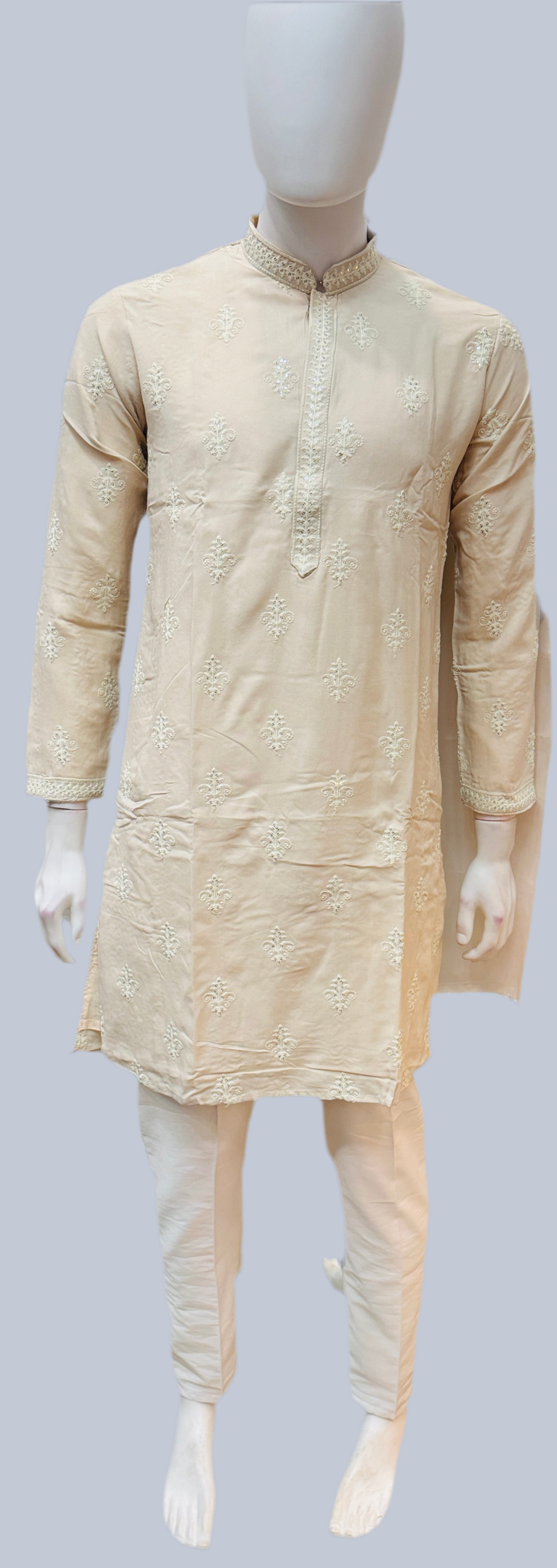 Alluring Off White Color Embroidery Work Men kurta Suits For Men