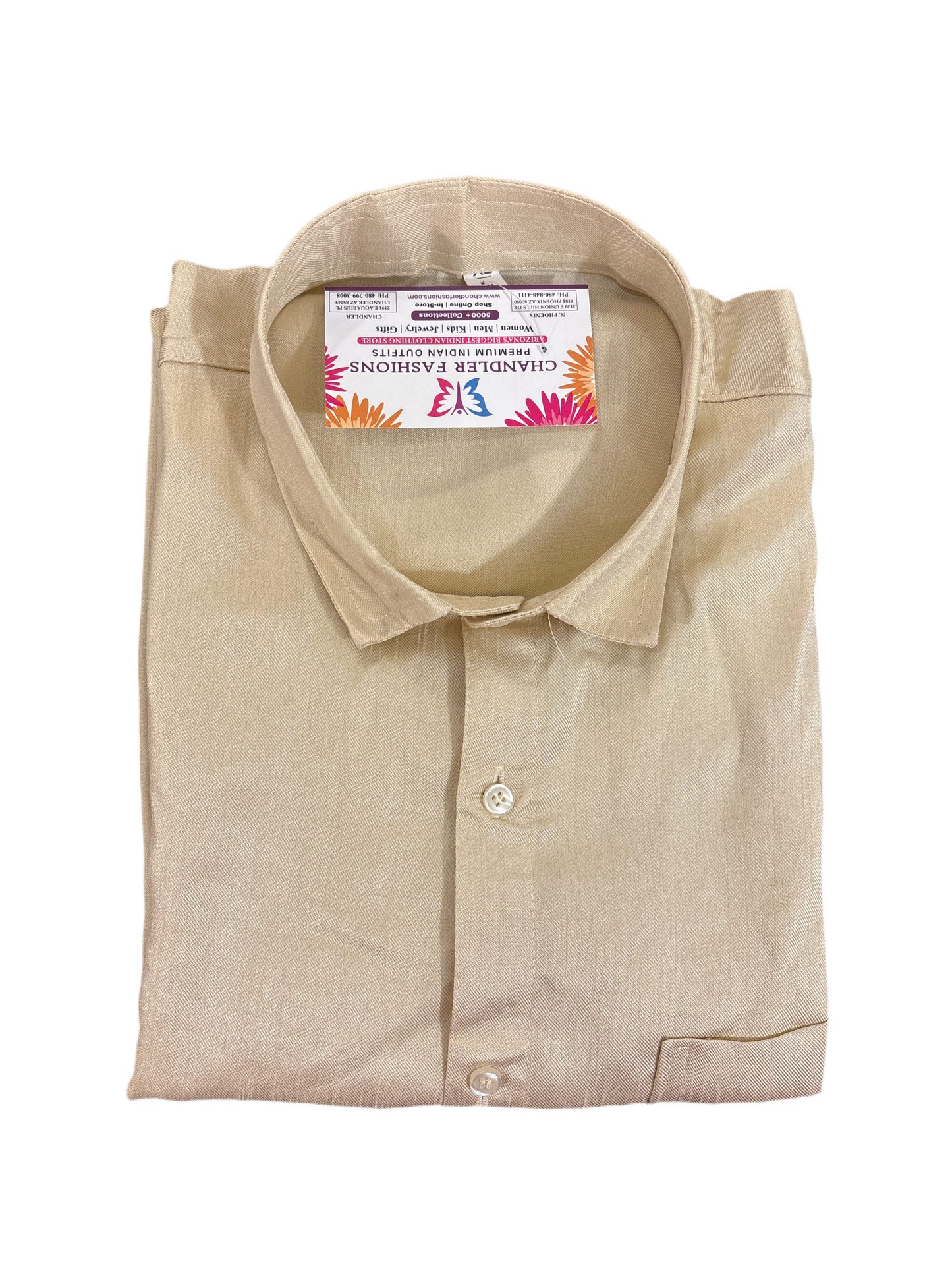 Beautiful Cream Color Formal Half Sleeves Silk Shirt