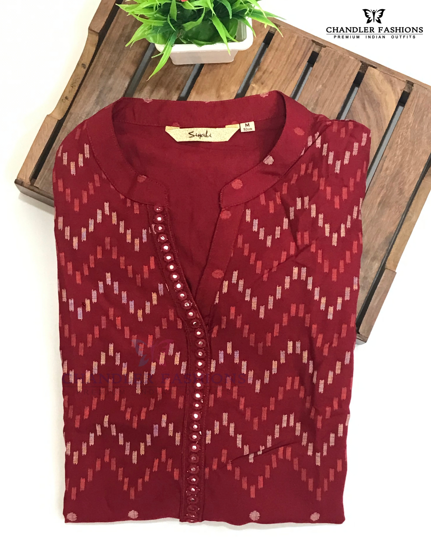 Dark Red Color Cotton With Self Design Kurti Near Me