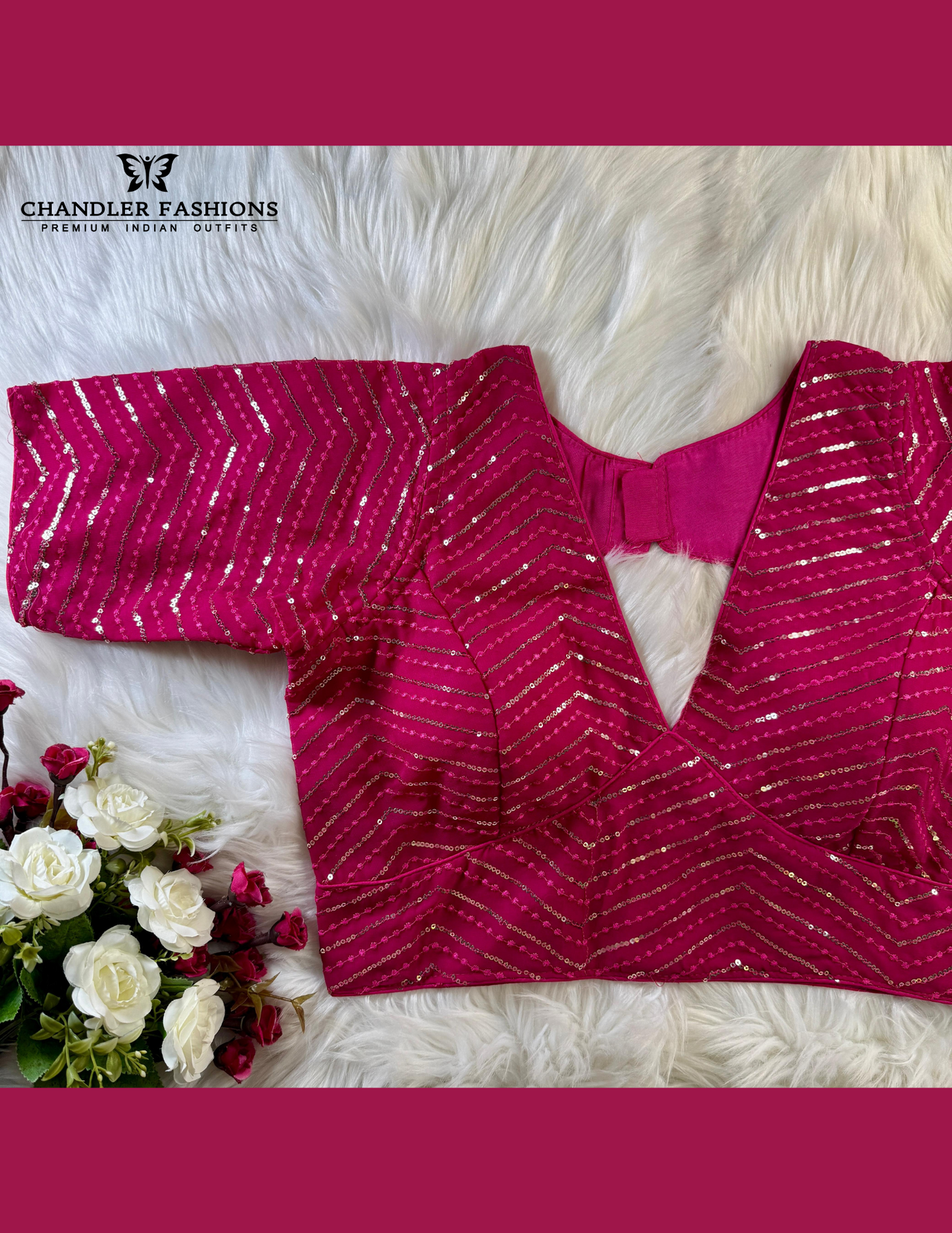 Attractive Rani Pink Color Sequins And Embroidery Work blouse For Women