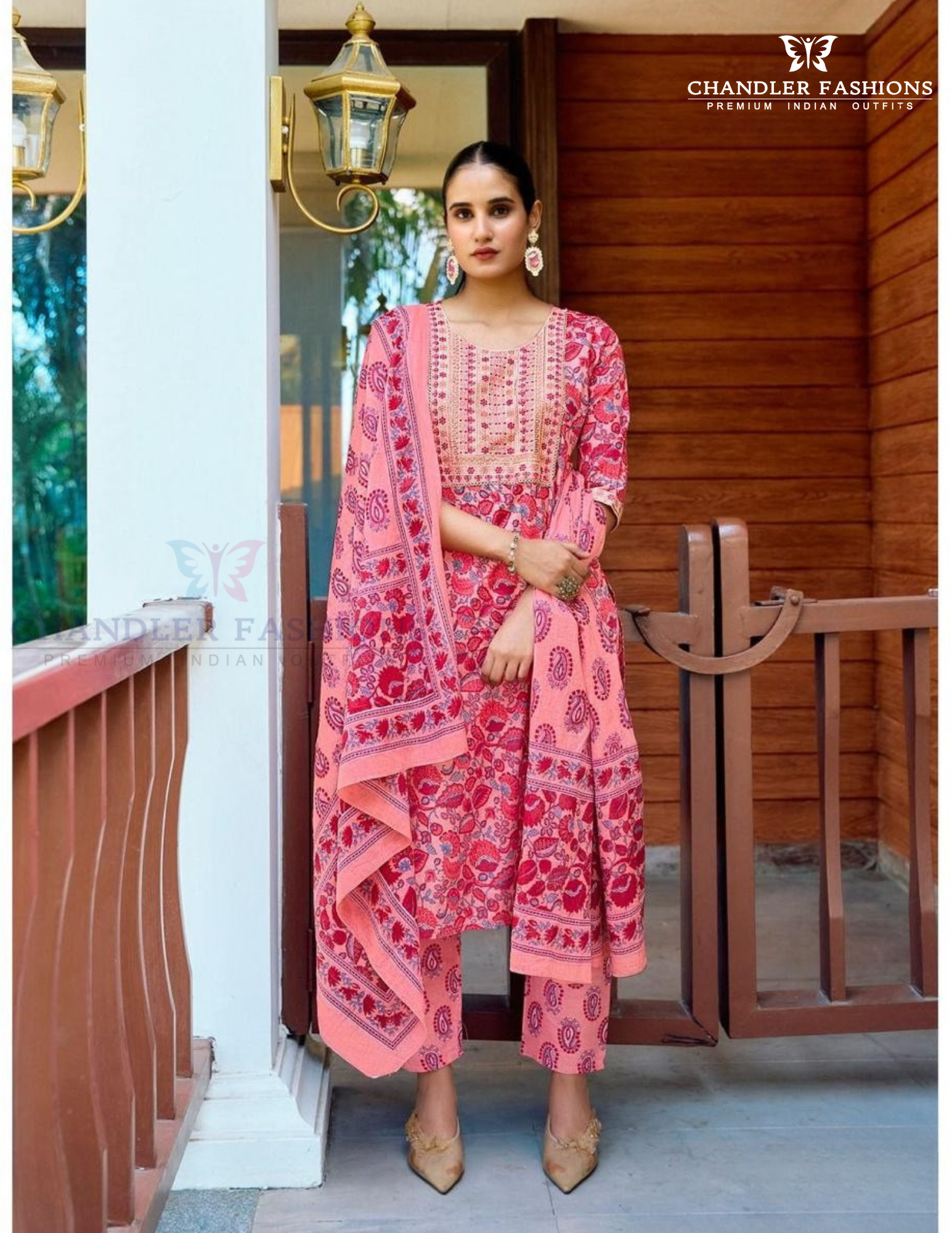 Beautiful Pink Color Cotton Printed Embroidery Work Salwar Suits With Dupatta Set