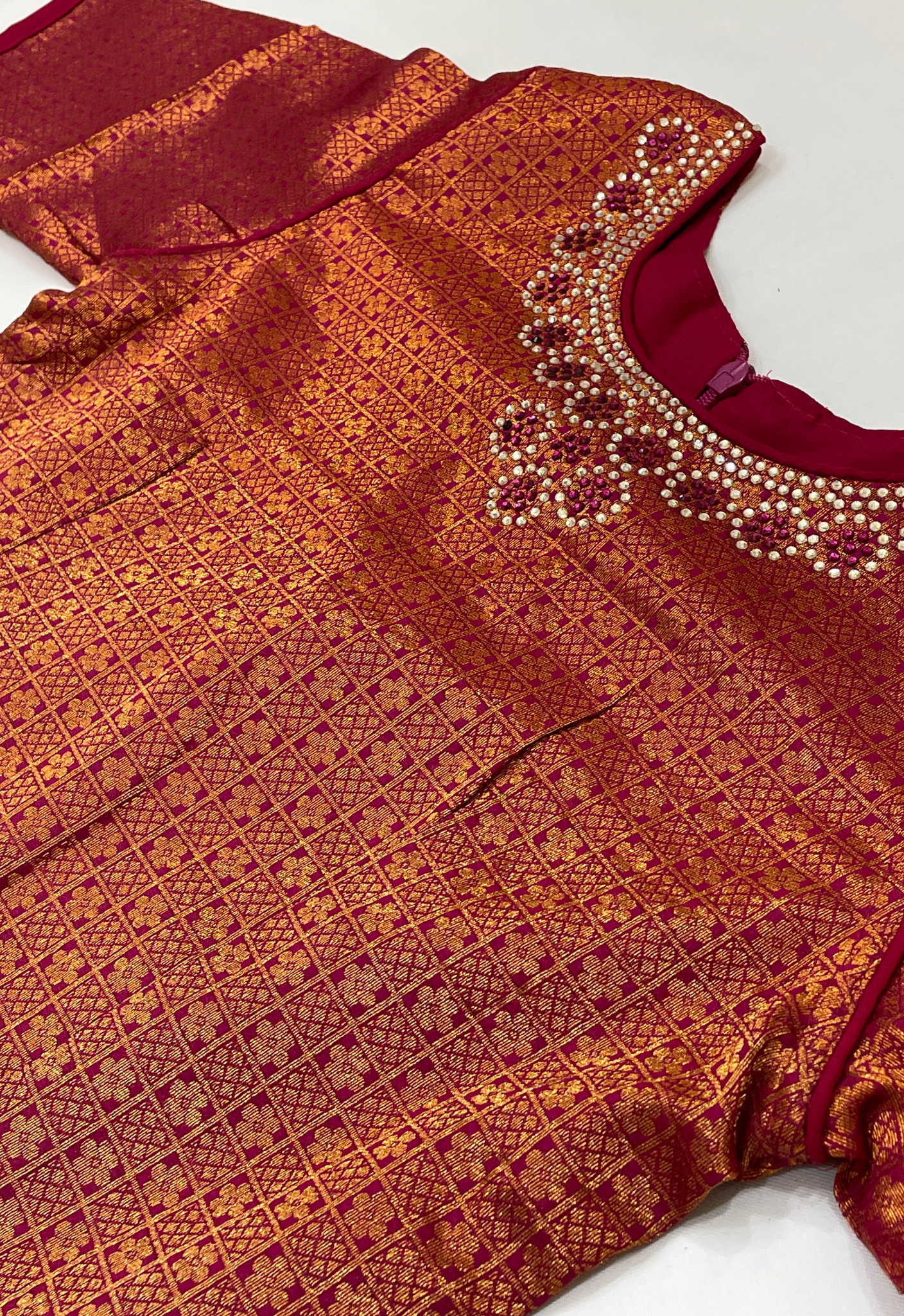 Dark Pink And Lavender Colored Silk Choli Sets With Stone Work In Chandler