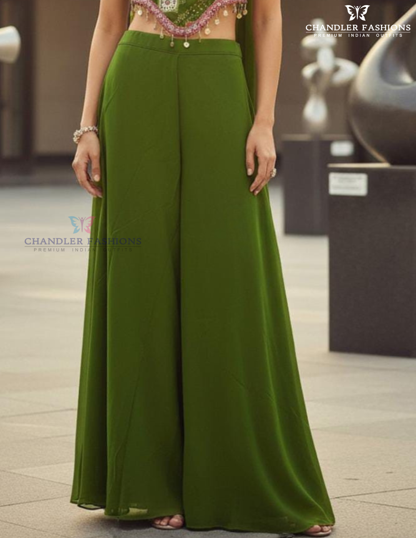 Green Color Sequins Work Palazzo Suit In USA