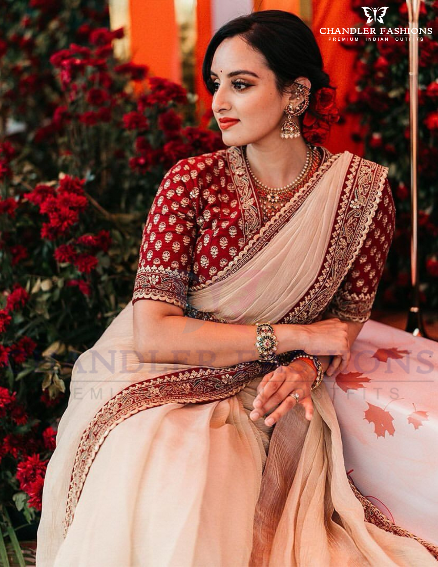 Attractive Cream Color Banarasi Crush Saree in Tempe