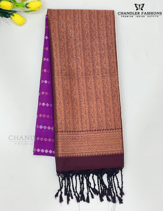 Charming Purple Color Soft Silk Saree With Zari Work on Pallu For Women