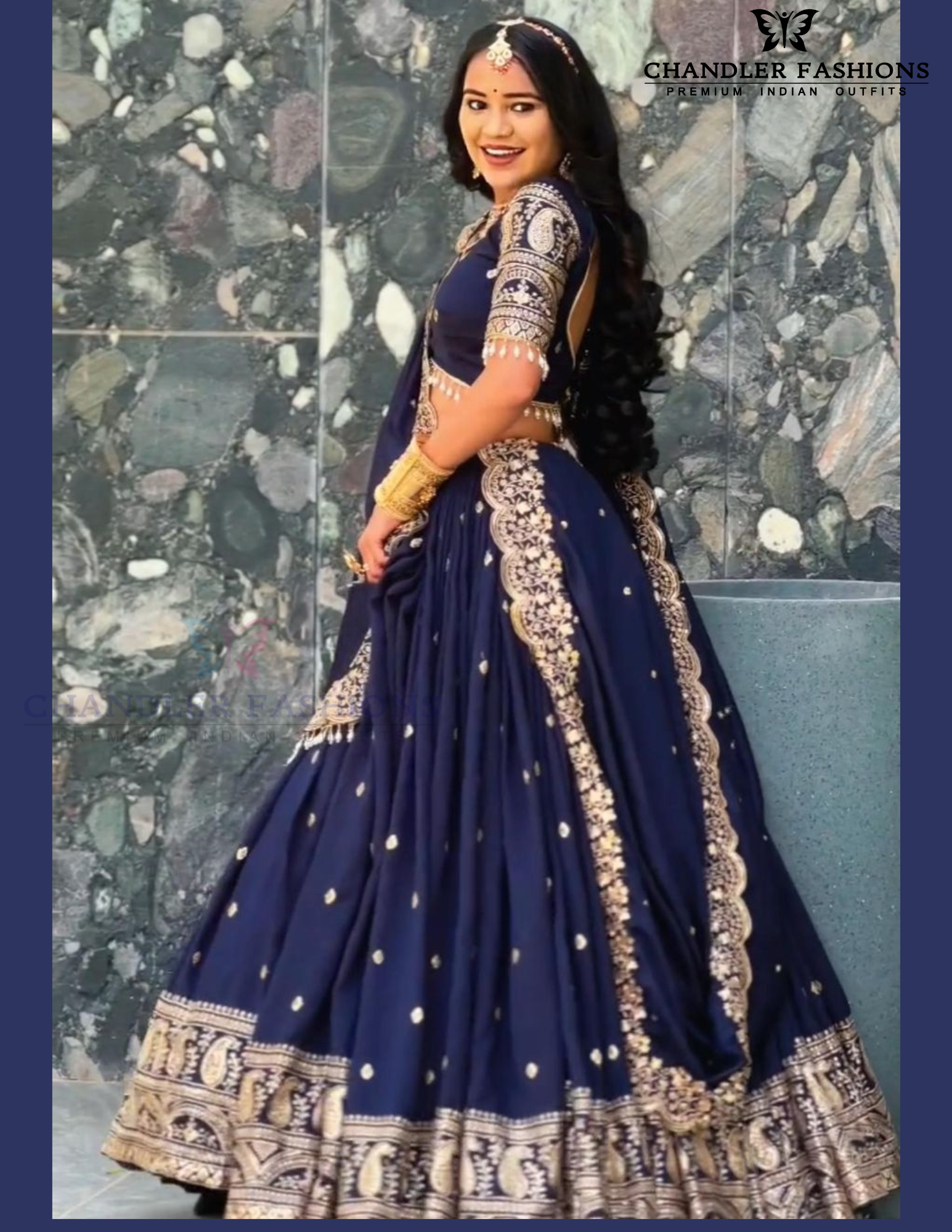 Dark Blue Embroidery Work Lehenga Choli Sets In Yuma